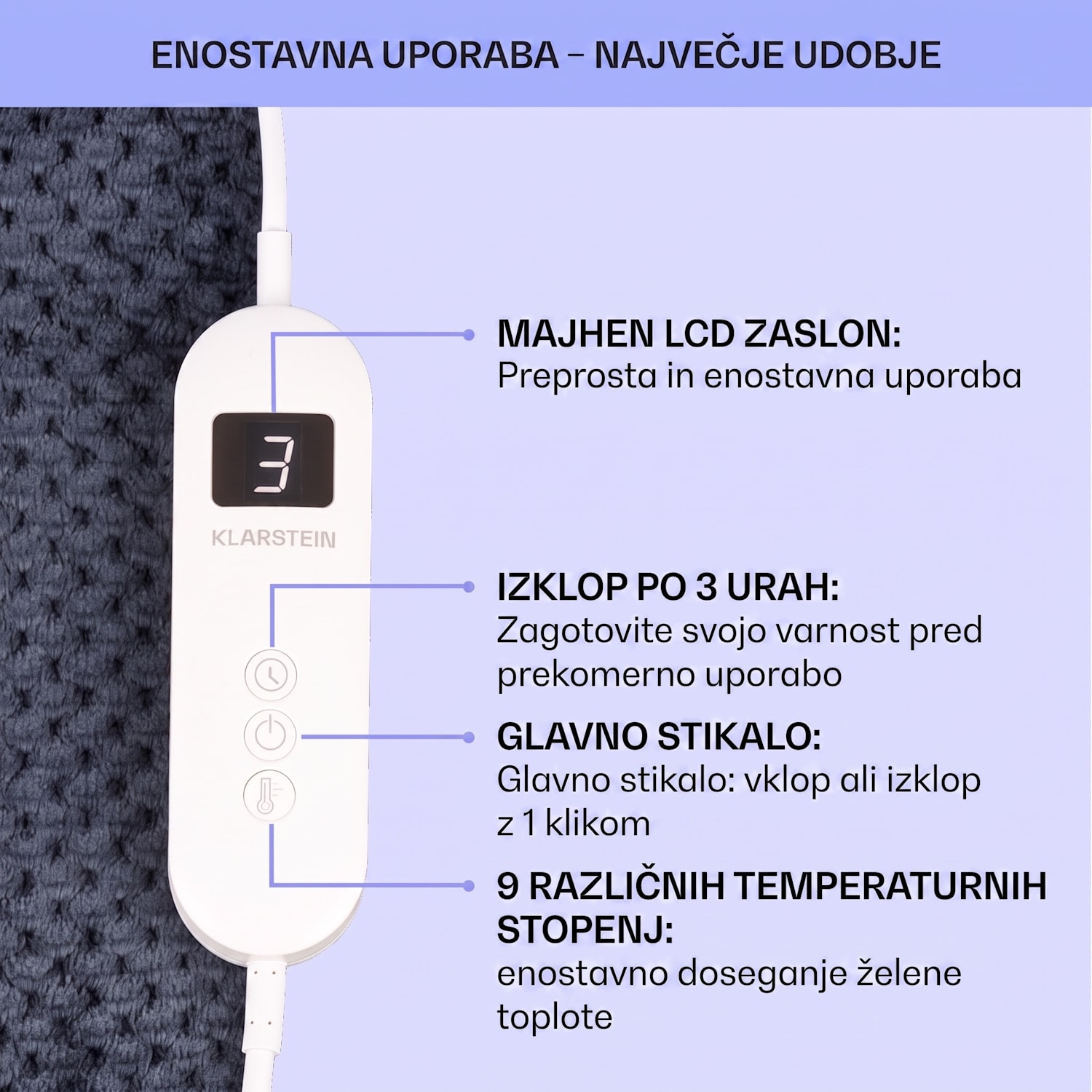 DR Watson Deluxe XXL, električna odeja, 160 W, 9 stopenj gretja, 200 x 180 cm XXL | Antracit