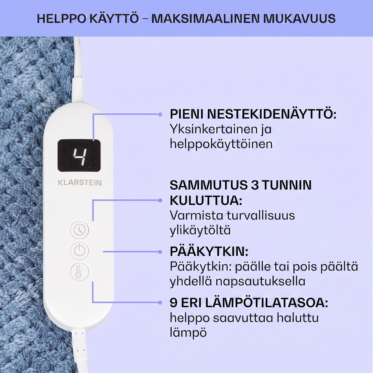 Dr. Watson Deluxe XXL lämpöpeitto 160 W 9 lämpötilatasoa 200 x 180 cm XXL | Sininen