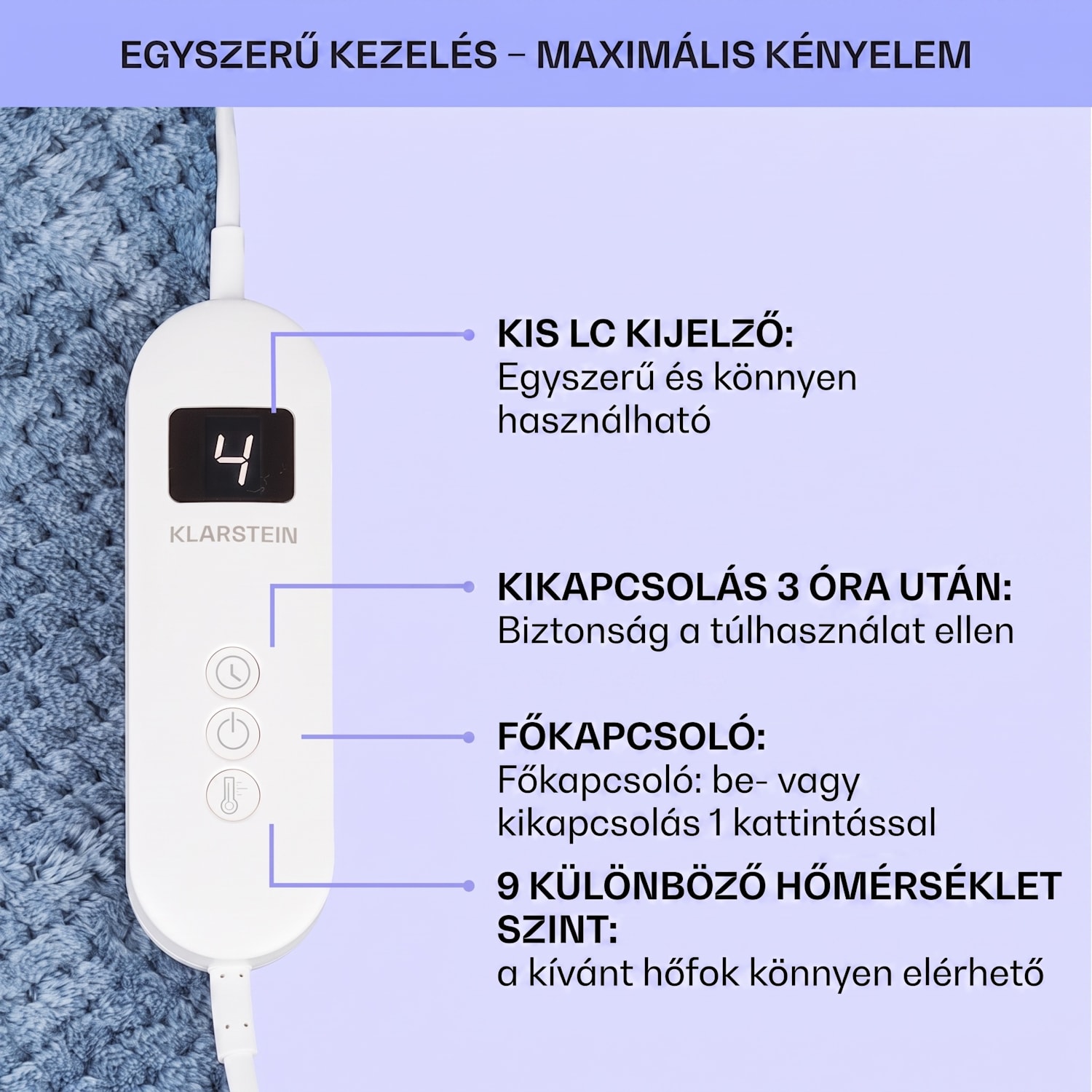 DR Watson Deluxe XXL, elektromos takaró, 160 W, 9 fűtési fokozat, 200 x 180 cm XXL | Kék