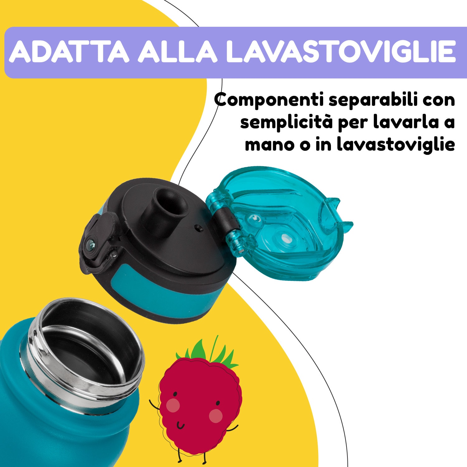 Wakaba - Borraccia termica da 550 ml, acciaio inox, Tritan senza BPA 