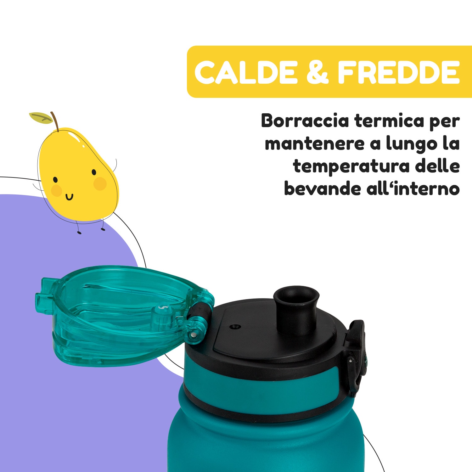 Wakaba - Borraccia termica da 550 ml, acciaio inox, Tritan senza BPA 