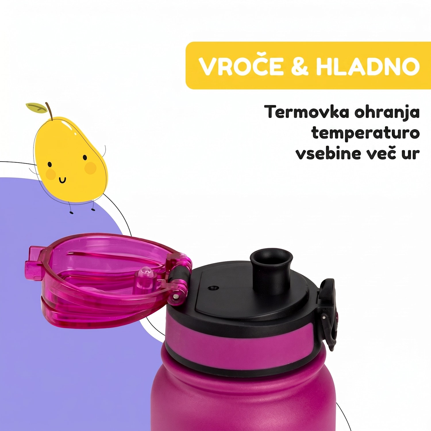 Wakaba Termos 550 ml iz nerjavečega jekla Tritan brez BPA 550 ml | Vijolična