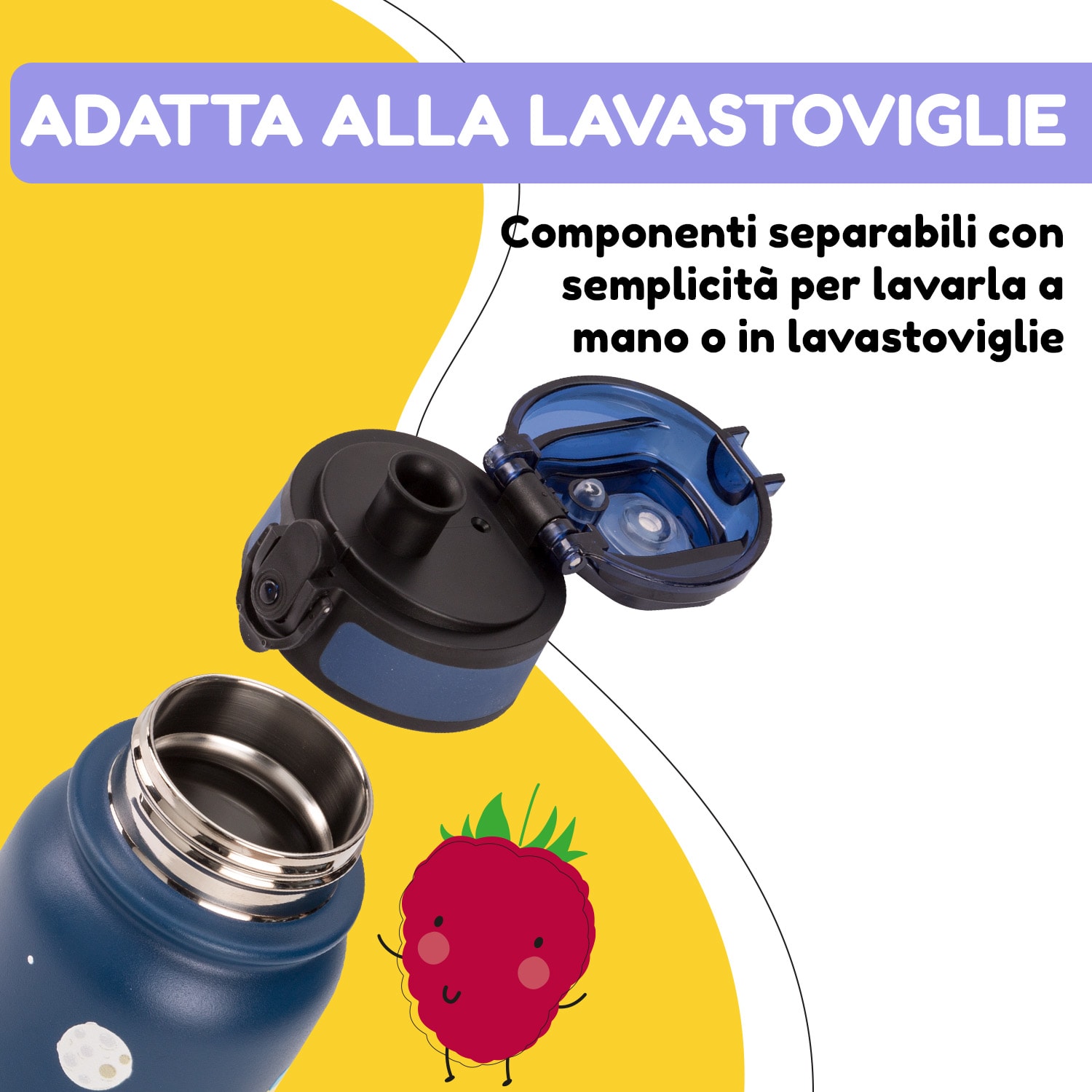 Wakaba - Borraccia termica da 550 ml, acciaio inox, Tritan senza BPA 550 ml | Navy Space