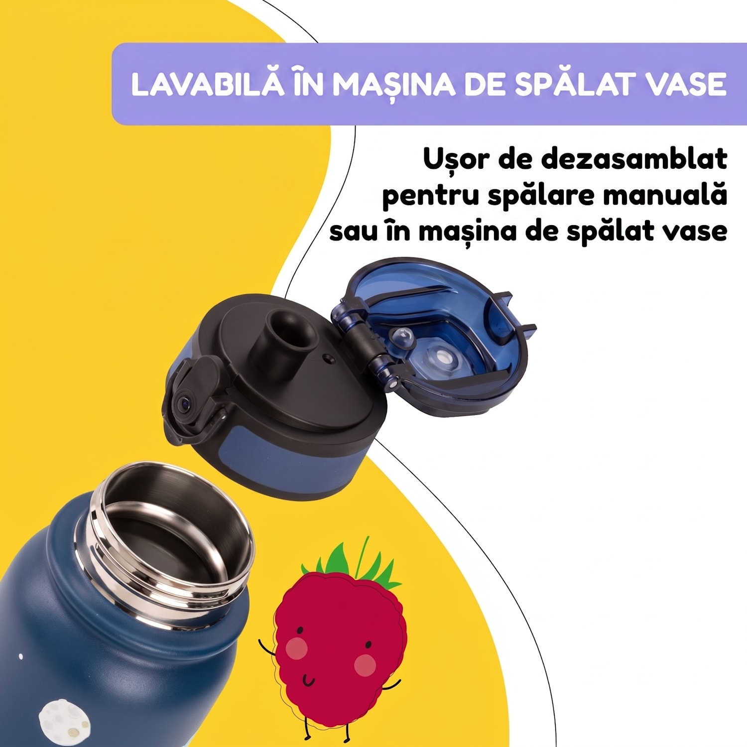 Wakaba Thermos 550 ml din oțel inoxidabil Tritan fără BPA 550 ml | Navy Space