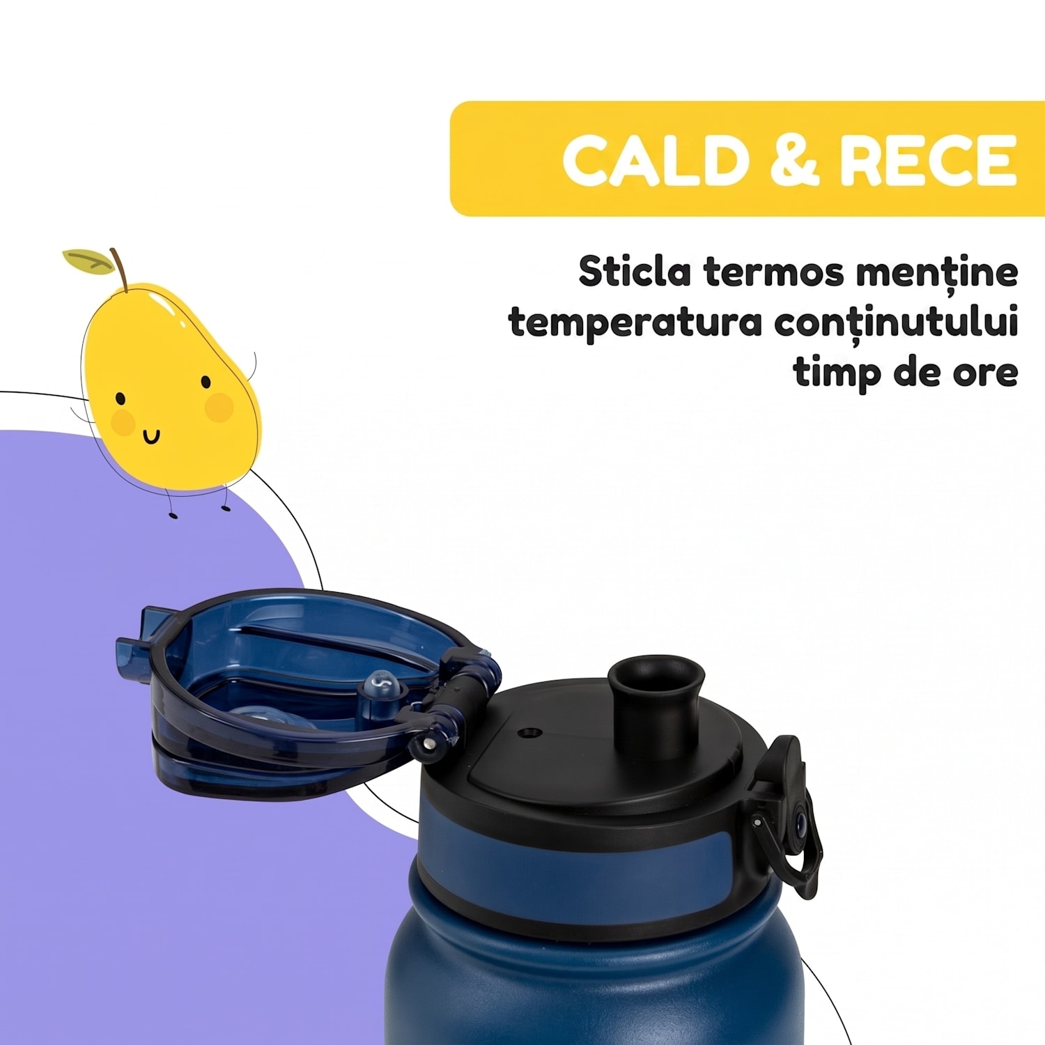 Wakaba Thermos 550 ml din oțel inoxidabil Tritan fără BPA 550 ml | Navy Space