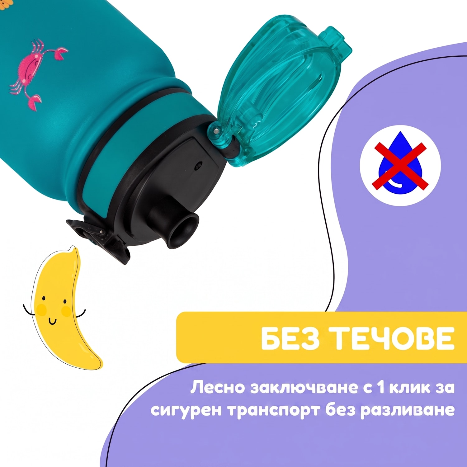 Термос Wakaba 550 мл от неръждаема стомана Tritan без съдържание на BPA 550 ml | Petrol Sea
