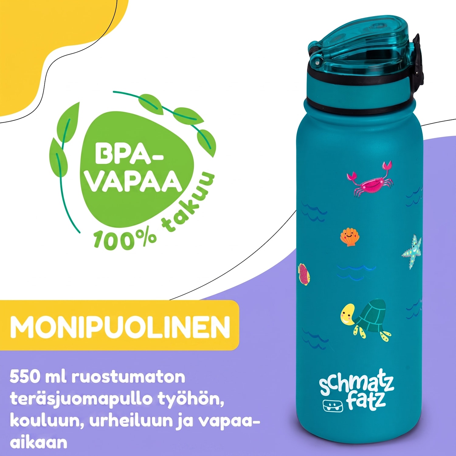 schmatzfatz-termosjuomapullo lapsille 550 ml ruostumaton teräs | ABS | BPA-vapaa 550 ml | Petrol Sea