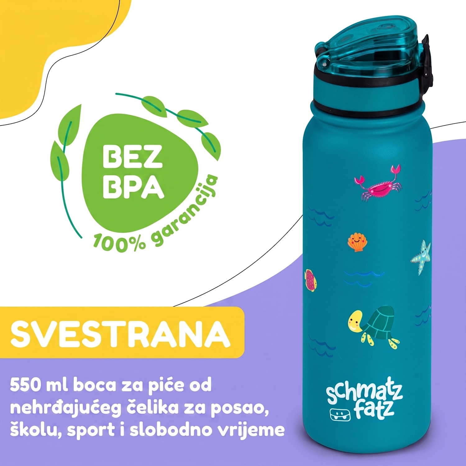 Wakaba termos 550 ml izrađen od nehrđajućeg čelika Tritan BPA-Free 550 ml | Petrol Sea