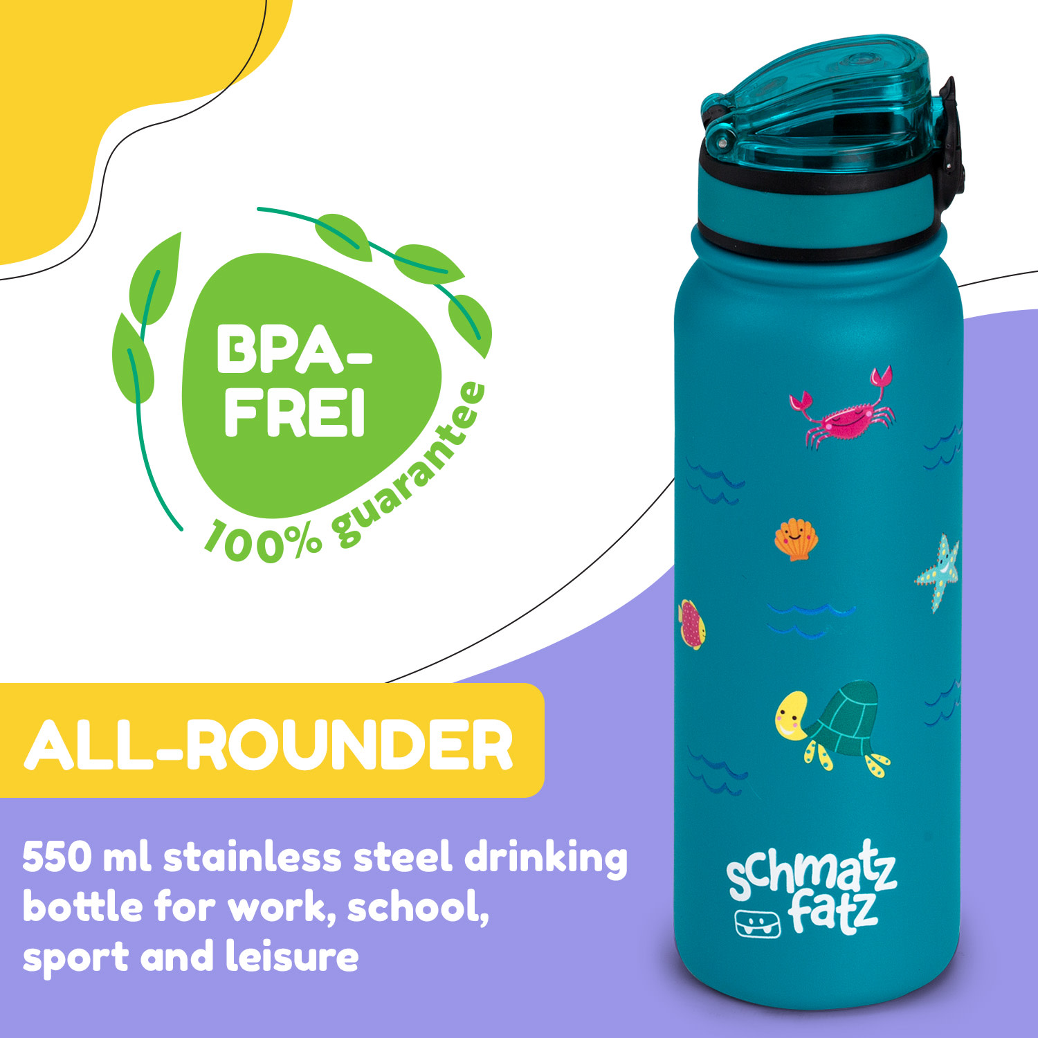 Garrafa térmica Wakaba 550 ml em aço inoxidável Tritan sem BPA 