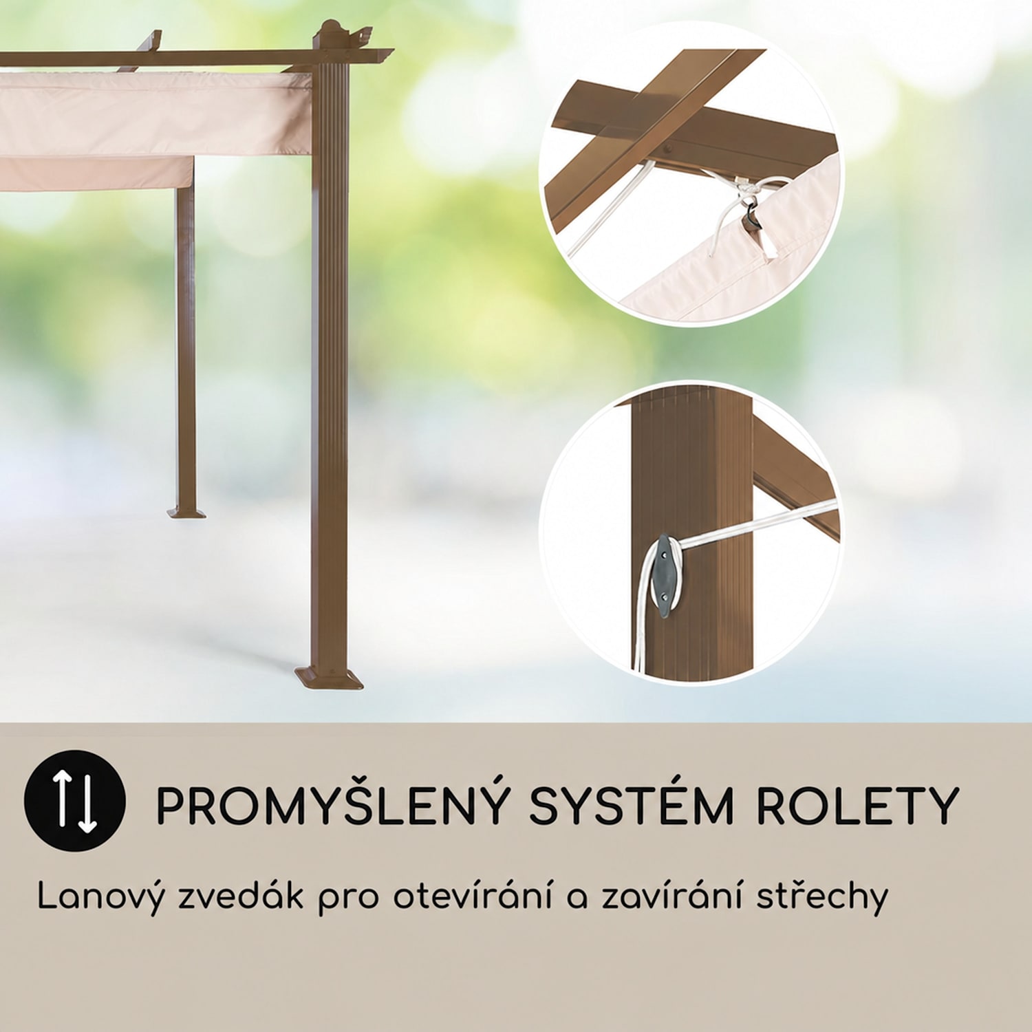 Pantheon Rust, pergola, hliníková čtyřhranná trubka, 3×6 m, 4 rohové sloupky, nepromokavá 3 x 6 m | Béžová