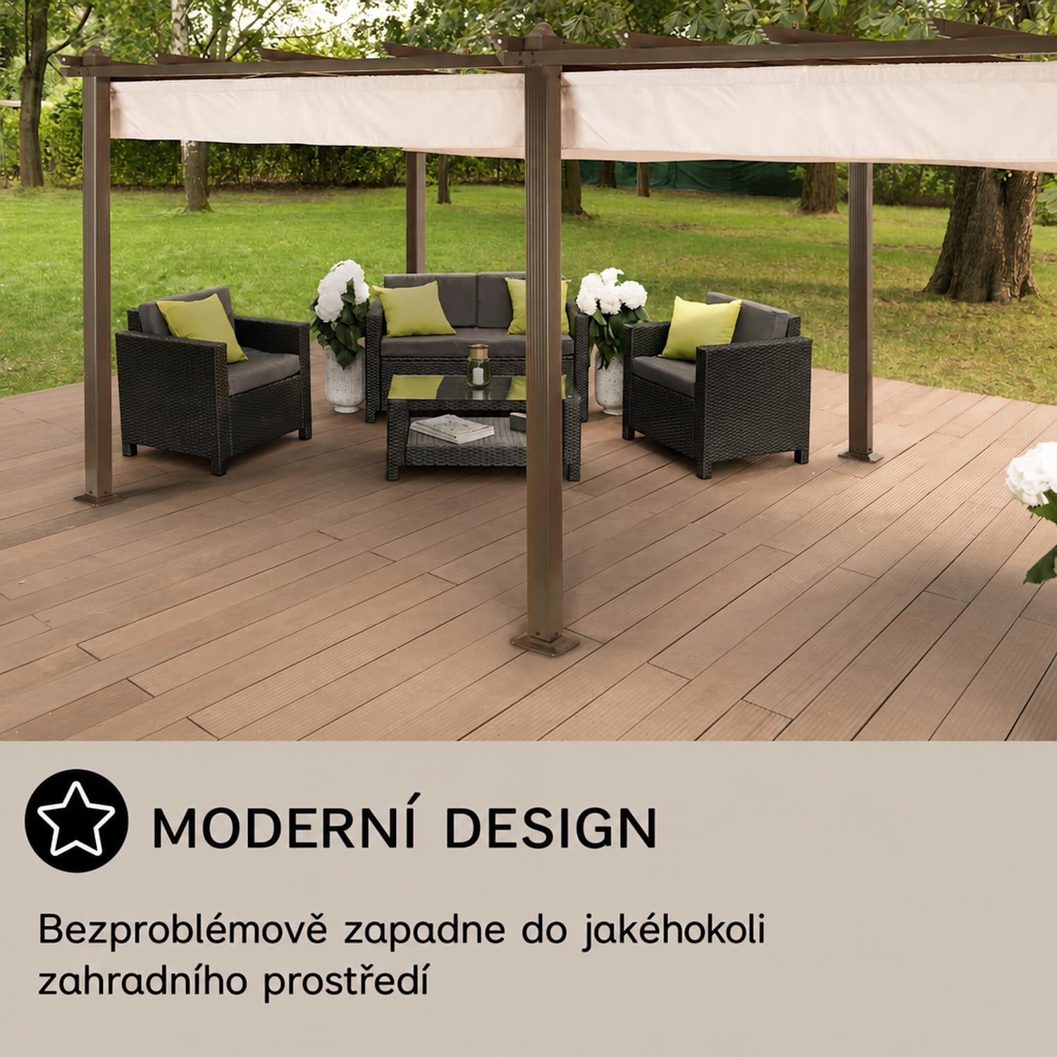 Pantheon Rust, pergola, hliníková čtyřhranná trubka, 3×6 m, 4 rohové sloupky, nepromokavá 3 x 6 m | Béžová