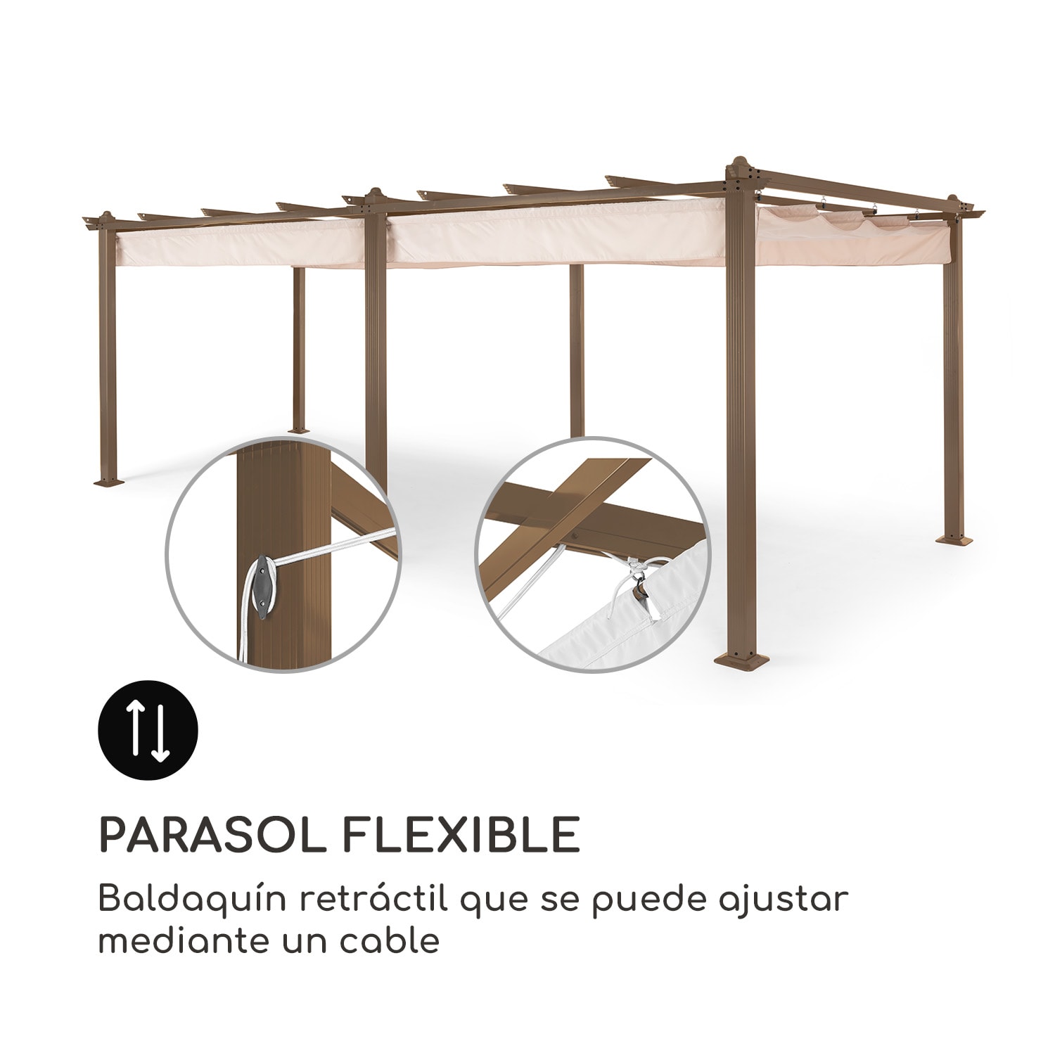 Pérgola Pantheon Rust tubos de aluminio cuadrados 3x6m 4 postes esquineros impermeable 3 x 6 m | Beige