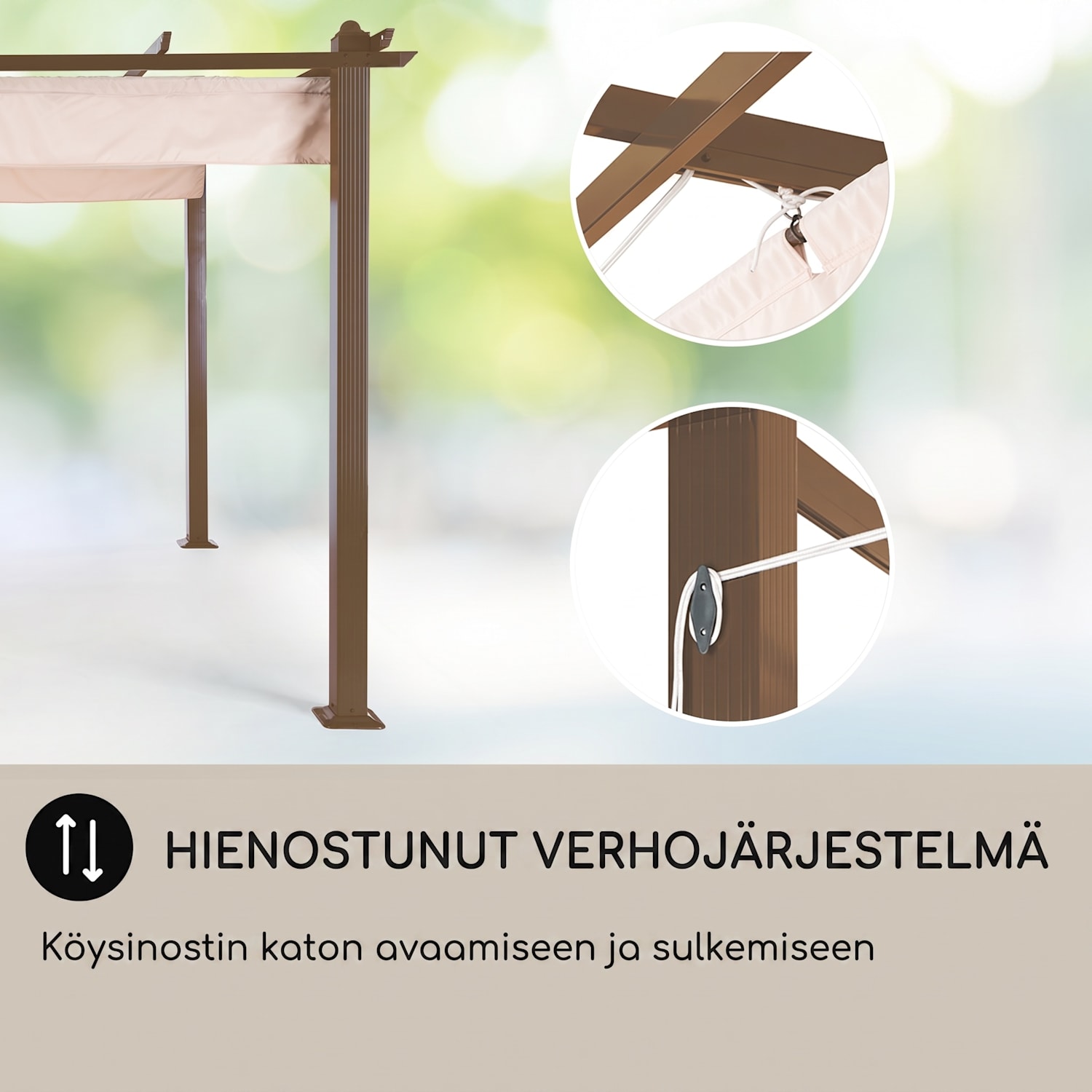 Pantheon Rust, pergola, alumiiniputki, 3 x 6 m, 4 kulmapylvästä, vettähylkivä 3 x 6 m | Beige