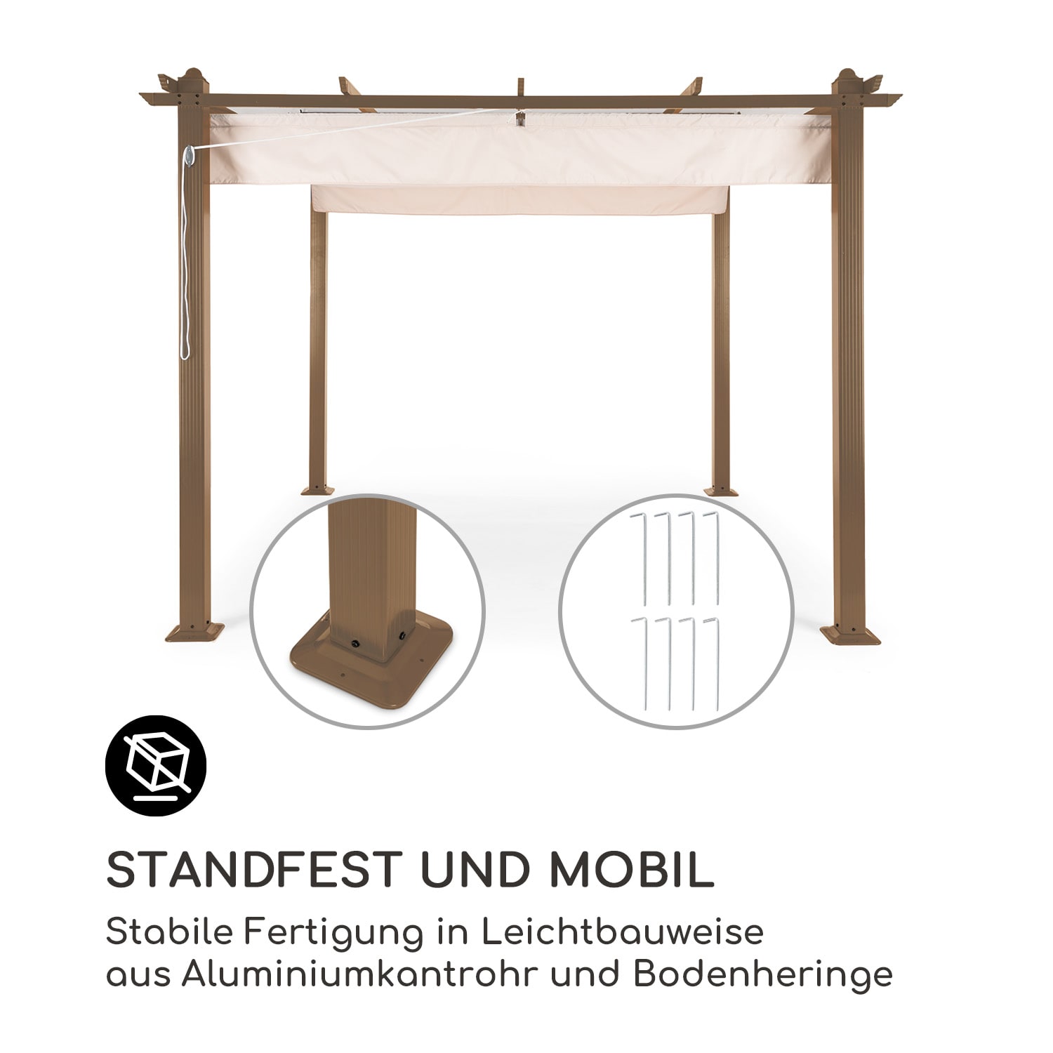 Pantheon Rust Pergola Aluminium 3x3m 6 Eckpfosten wasserabweisend 3 x 3 m | Beige