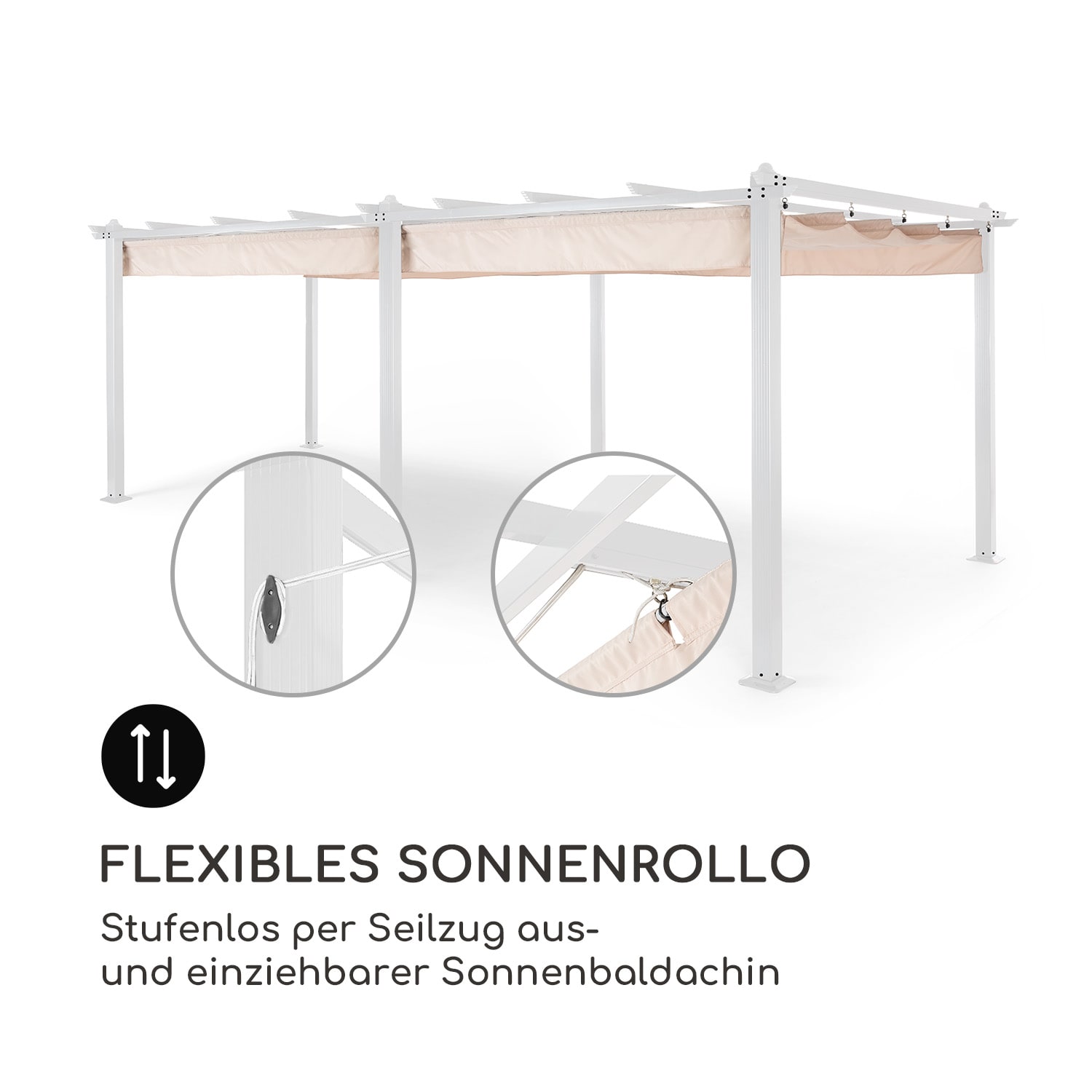 Pantheon Pergola Aluminiumkantrohr 3x6m 4 Eckpfosten  wasserabweisend 3 x 6 m | Weiß | Beige