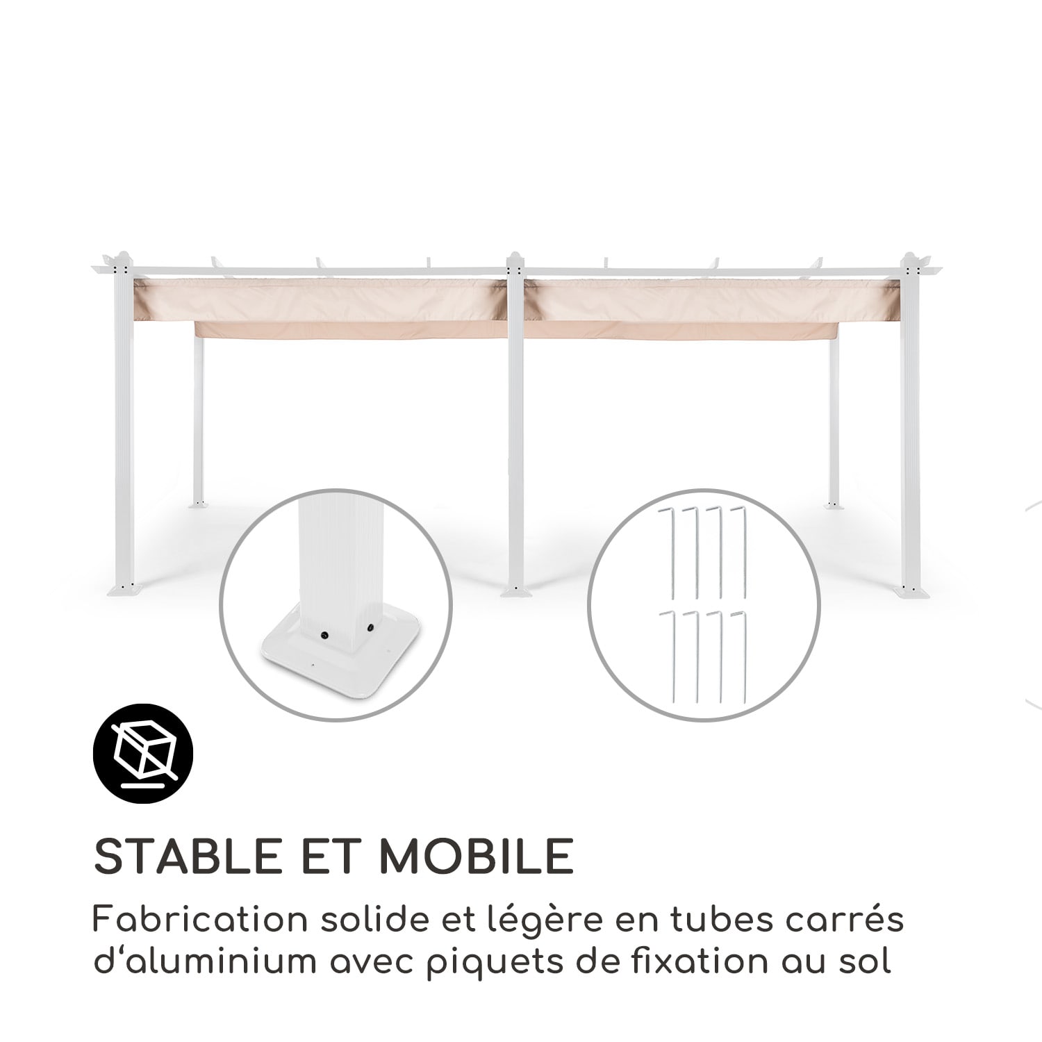 Pantheon Pergola tubes carrés d'aluminium 3x6 m 4 poteaux d'angle hydrofuge 3 x 6 m | Blanc | Beige