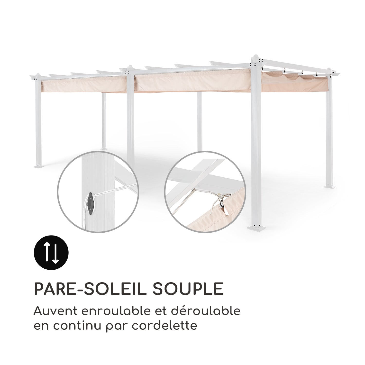 Pantheon Pergola tubes carrés d'aluminium 3x6 m 4 poteaux d'angle hydrofuge 3 x 6 m | Blanc | Beige