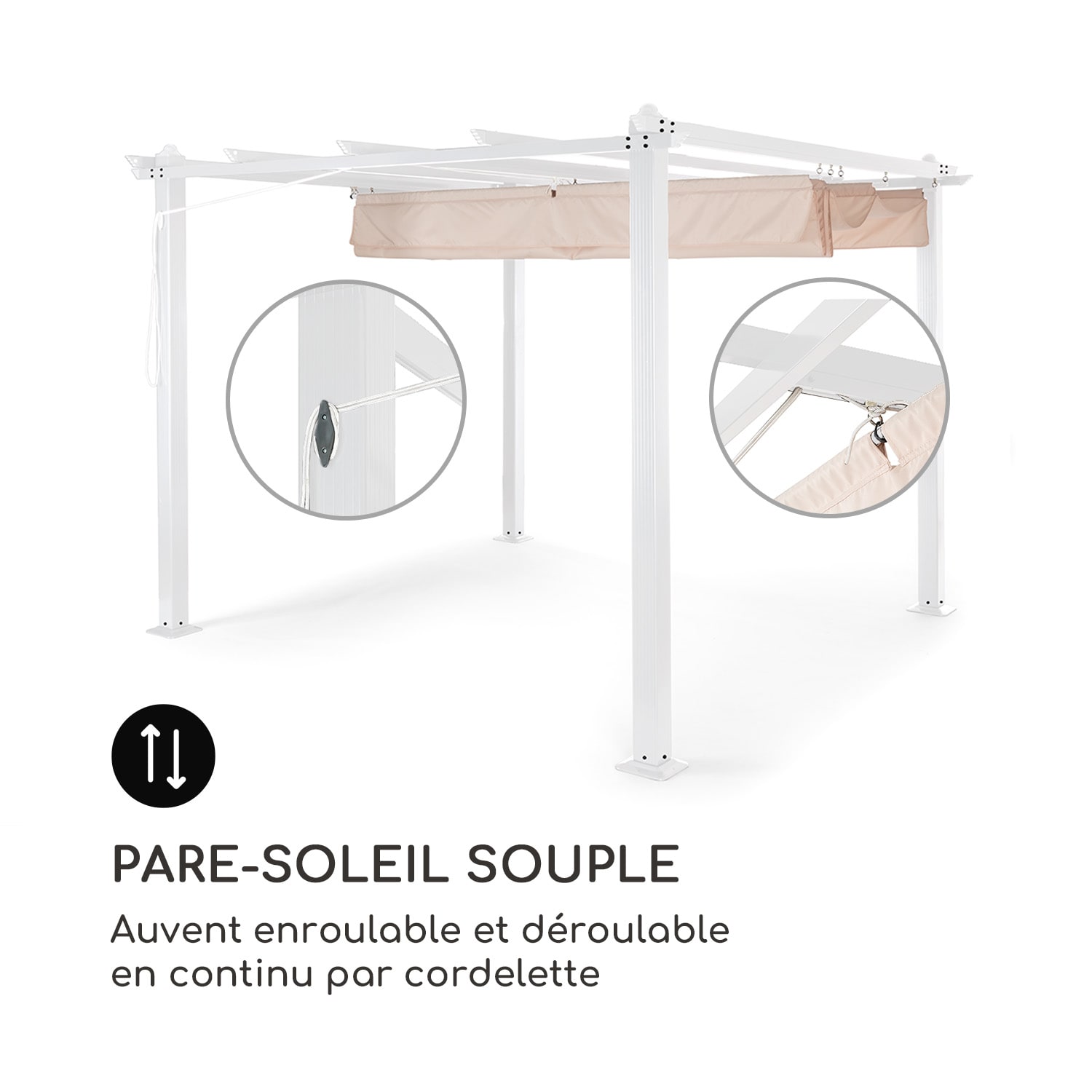 Pantheon Pergola tubes carrés d'aluminium 3x3 m 4 poteaux d'angle hydrofuge 3 x 3 m | Blanc | Beige