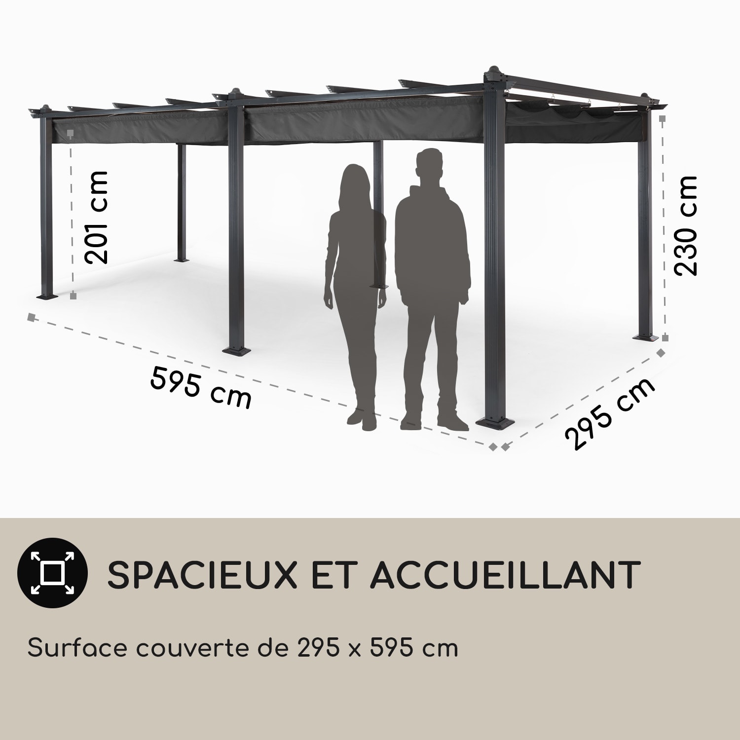 Pantheon Pergola auvent 3x6 m aluminium Parasol Polyester - gris 3 x 6 m | Noir | Gris