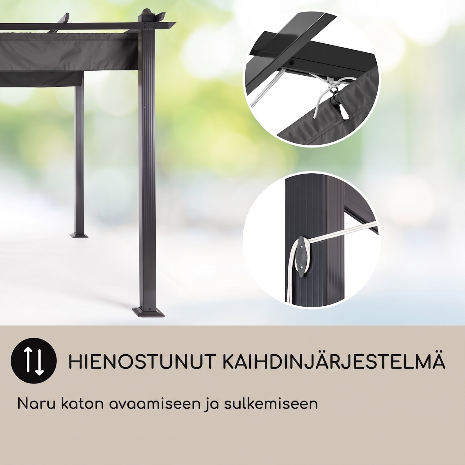 blumfeldt Pantheon pergola | 3 x 6 m | Säänkestävä | UV-suoja | Ympäri vuoden käyttö 3 x 6 m | Musta | Harmaa