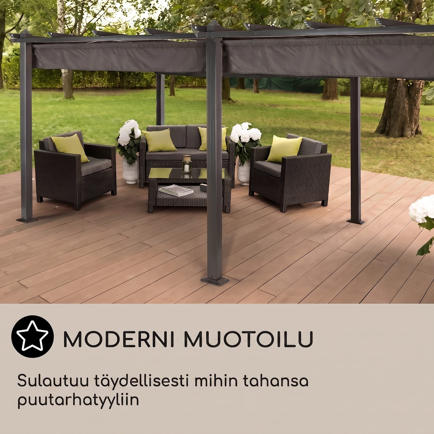 blumfeldt Pantheon pergola | 3 x 6 m | Säänkestävä | UV-suoja | Ympäri vuoden käyttö 3 x 6 m | Musta | Harmaa