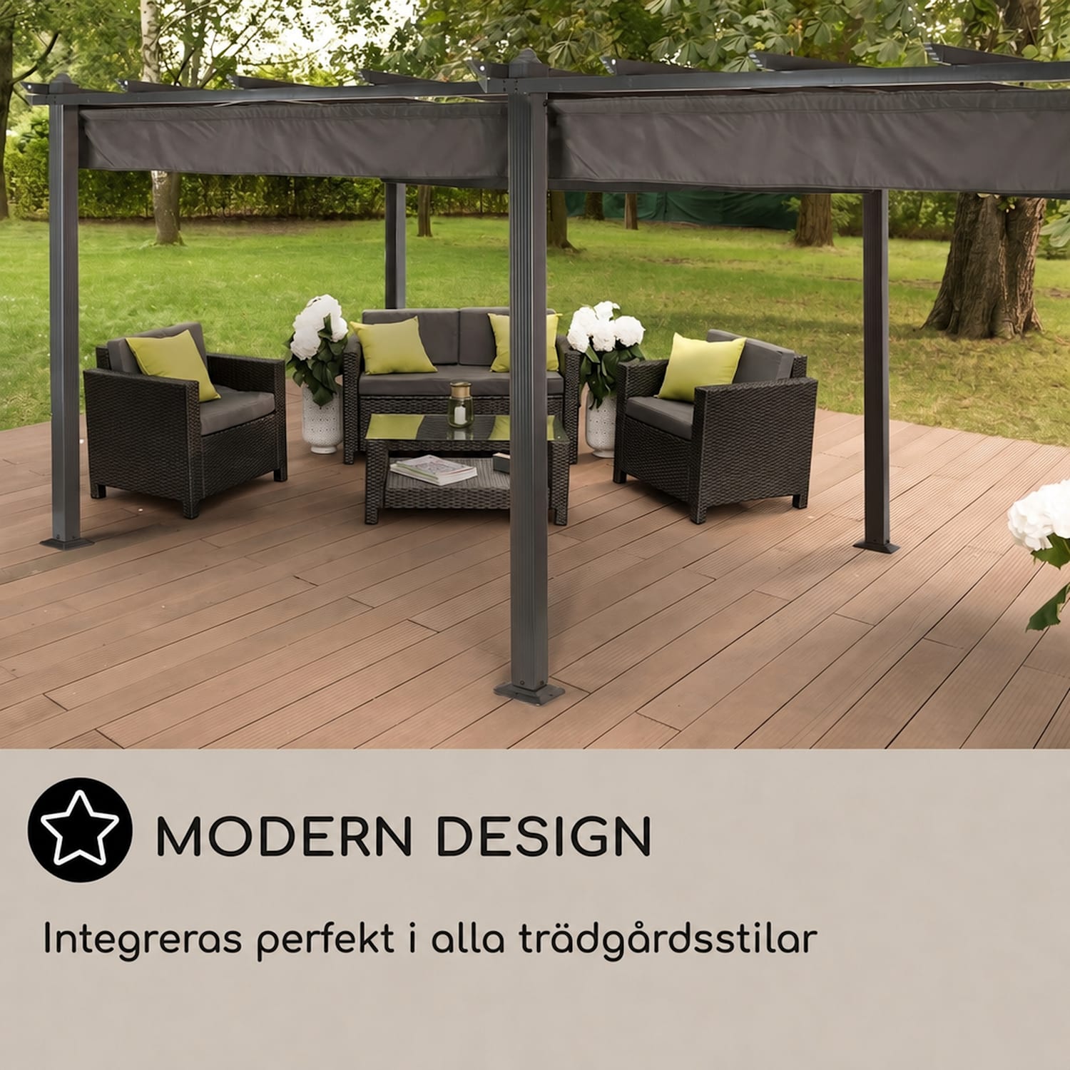 blumfeldt Pantheon Pergola | 3 x 6 m | Väderbeständig | UV-skydd | Kan användas året runt 3 x 6 m | Svart | Grå