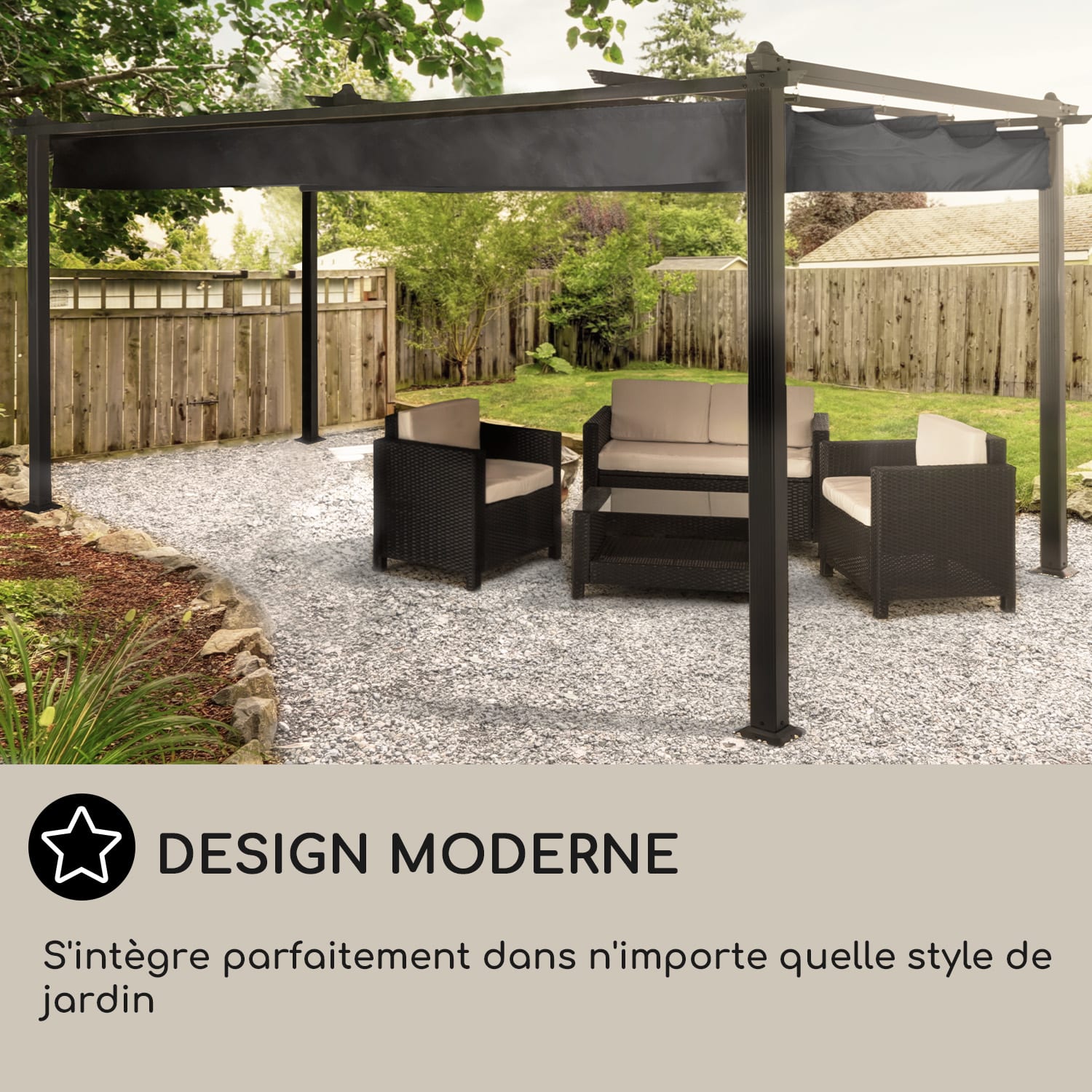 Pantheon Pergola auvent 3x4m aluminium Parasol Polyester - gris 3 x 4 m | Noir | Gris