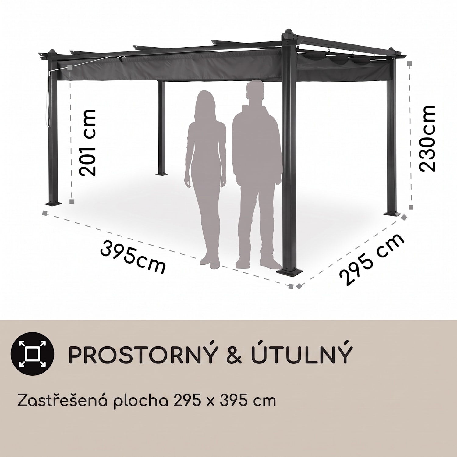 Pantheon, pergola, přístřešek, 3 x 4 m, hliník, stříška proti slunci, polyester, šedá 3 x 4 m | Černá | Šedá