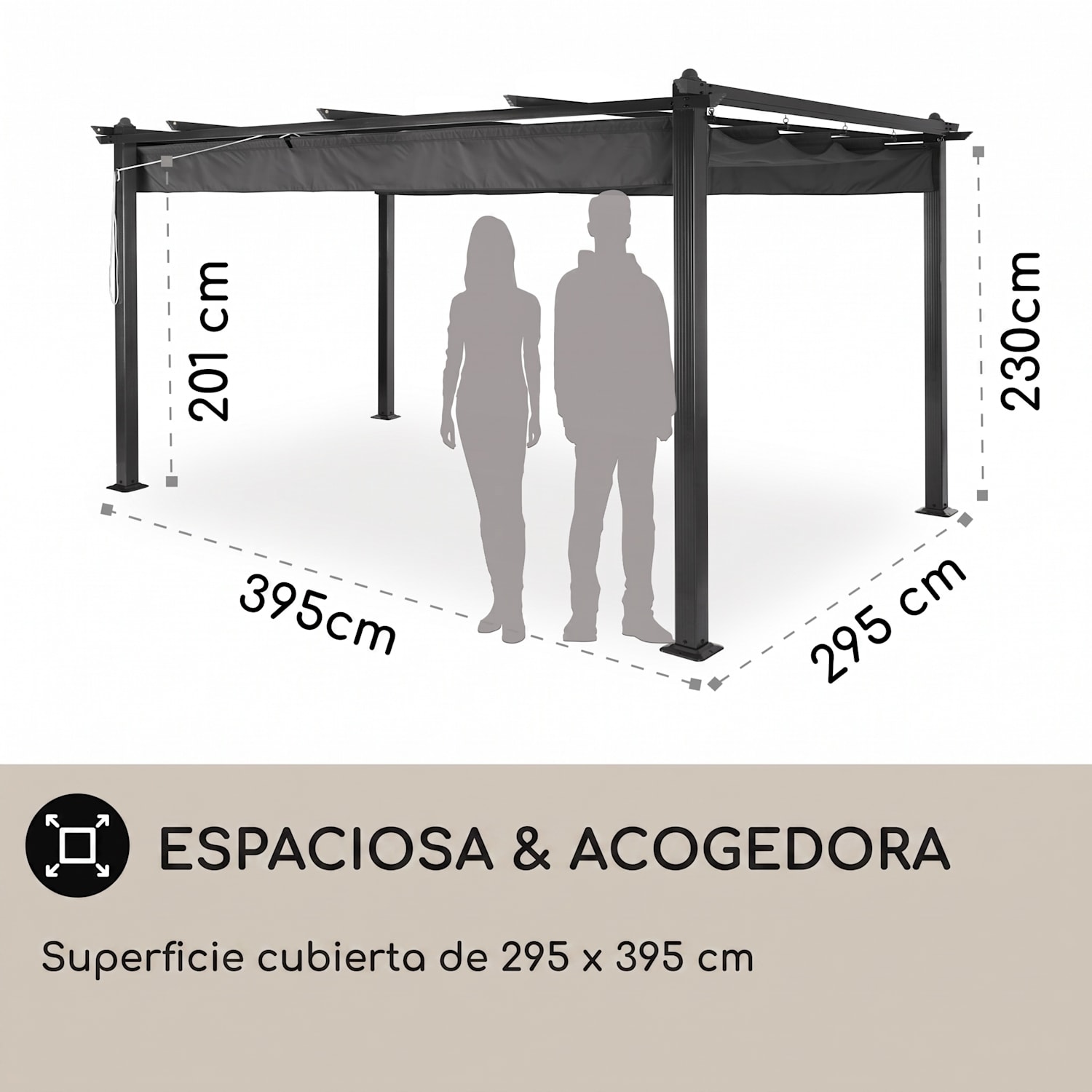 Pantheon 3x4 Pérgola Colgadizo Toldo Cenador Carpa 3x4m Aluminio Toldo Poliéster gris 3 x 4 m | Negro | Gris
