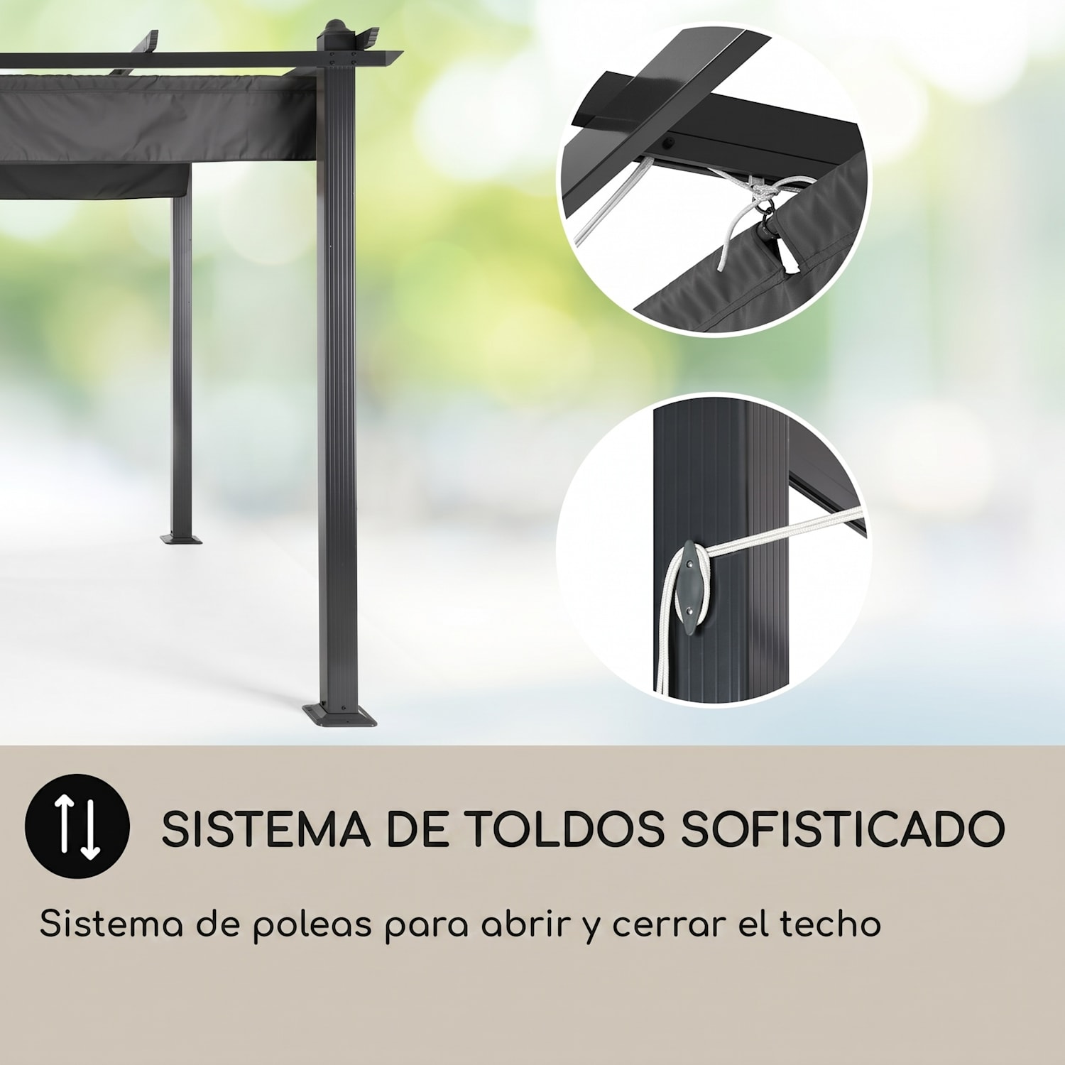 Pantheon 3x4 Pérgola Colgadizo Toldo Cenador Carpa 3x4m Aluminio Toldo Poliéster gris 3 x 4 m | Negro | Gris