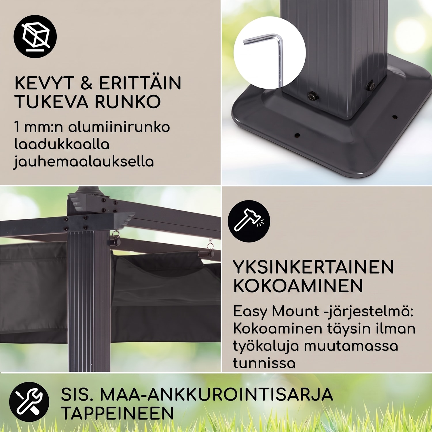 blumfeldt Pantheon pergola | 3 x 4 m | Säänkestävä | UV-suoja | Ympäri vuoden käyttöön 3 x 4 m | Musta | Harmaa