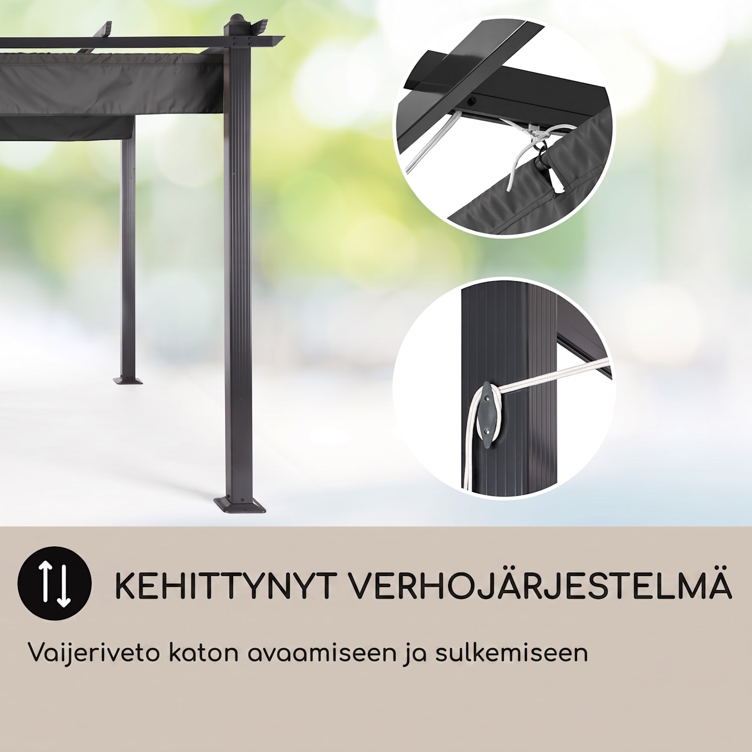 blumfeldt Pantheon pergola | 3 x 4 m | Säänkestävä | UV-suoja | Ympäri vuoden käyttöön 3 x 4 m | Musta | Harmaa