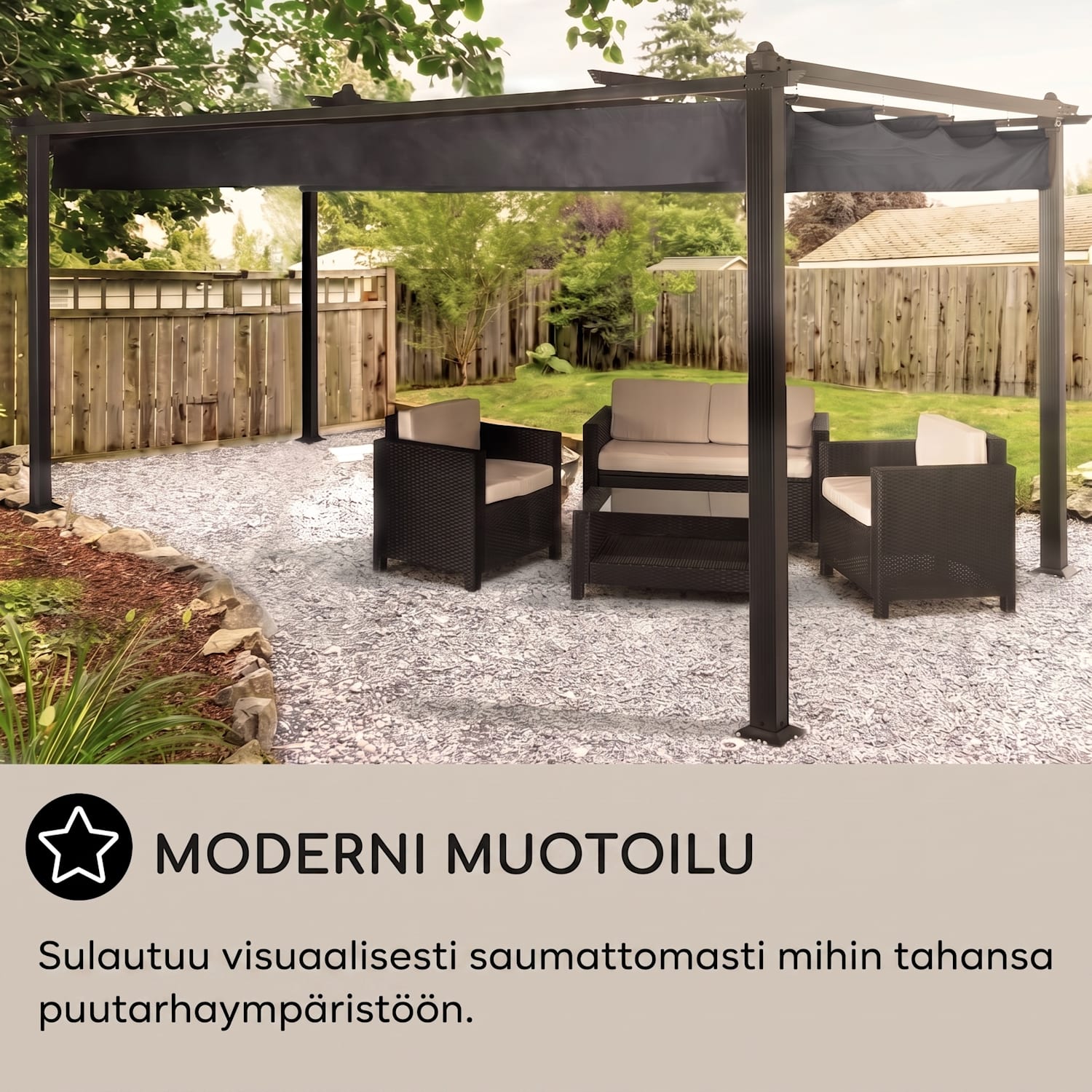 blumfeldt Pantheon pergola | 3 x 4 m | Säänkestävä | UV-suoja | Ympäri vuoden käyttöön 3 x 4 m | Musta | Harmaa