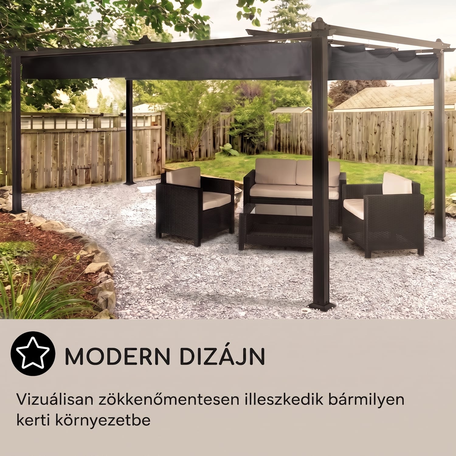 Pantheon, pergola, 3 x 4 m, alumínium, napellenző, poliészter, szürke 3 x 4 m | Fekete | Szürke