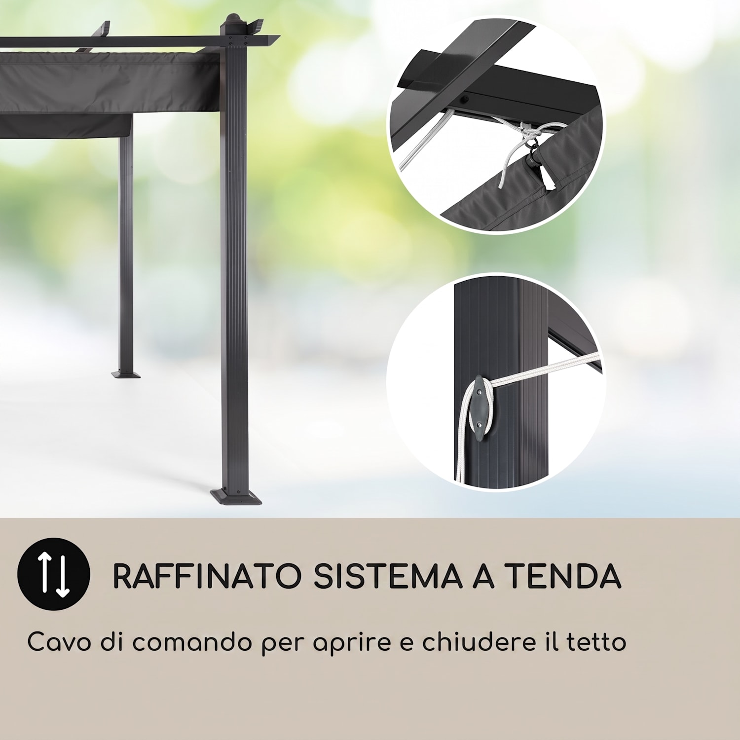 Pantheon 3x4 Pergola Tettoia 3x4m Alluminio Tenda da Sole Poliestere grigio 3 x 4 m | Nero | Grigio