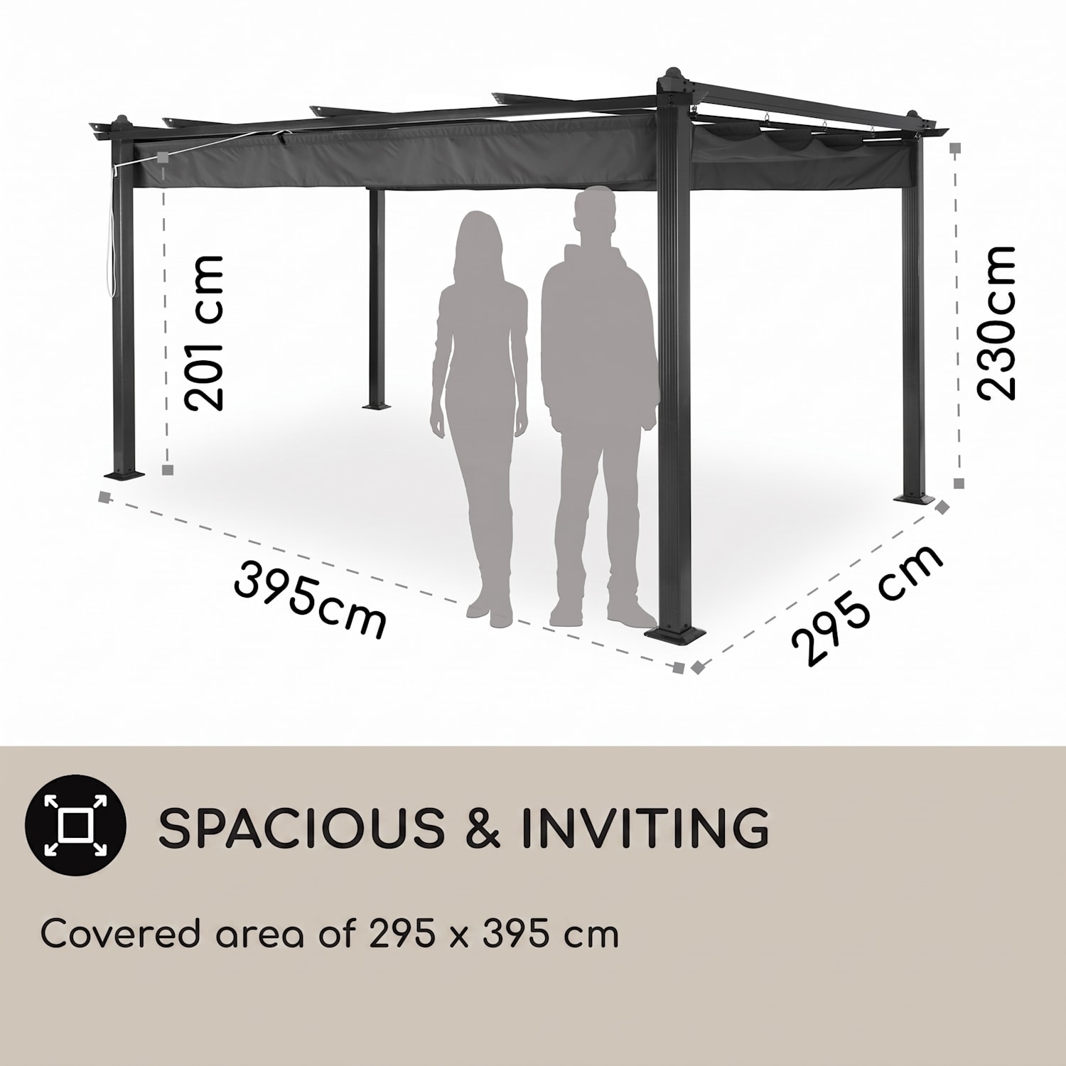 Pantheon 3x4 Dossel Pergola 3x4m Alumínio Toldo Poliéster Cinza 3 x 4 m | Preto | Cinzento