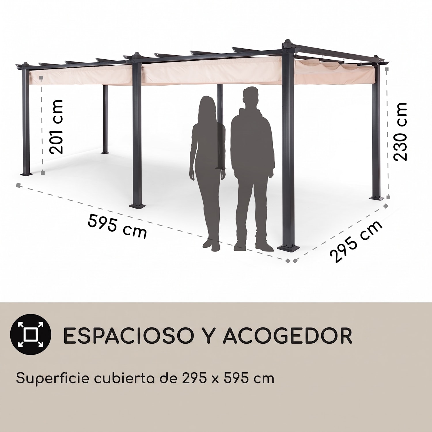 Pantheon 3x6 Pérgola Colgadizo 3x6m Aluminio Toldo Poliéster beige 3 x 6 m | Negro | Beige