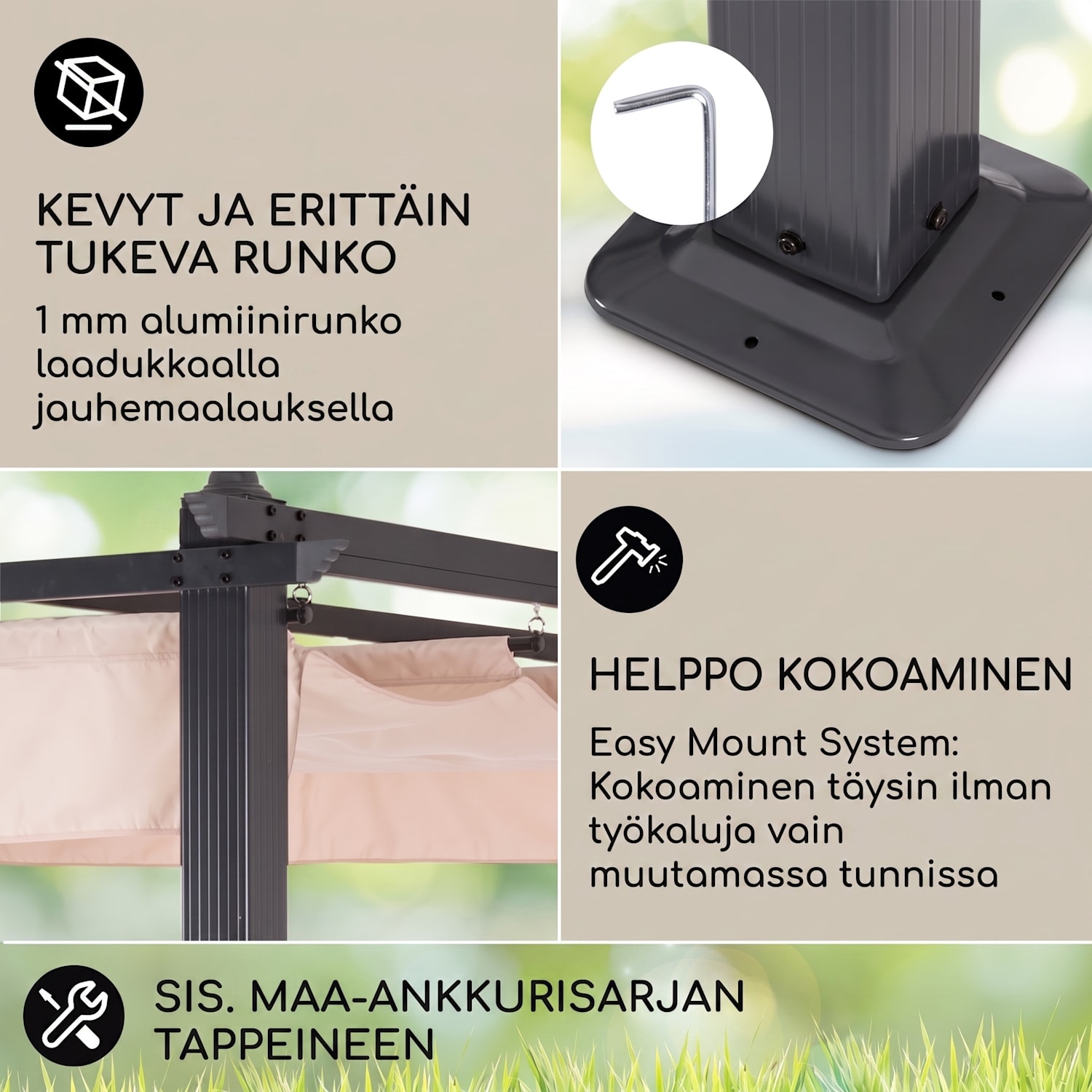 blumfeldt Pantheon pergola | 3 x 6 m | Säänkestävä | UV-suoja | Ympäri vuoden käyttö 3 x 6 m | Musta | Beige