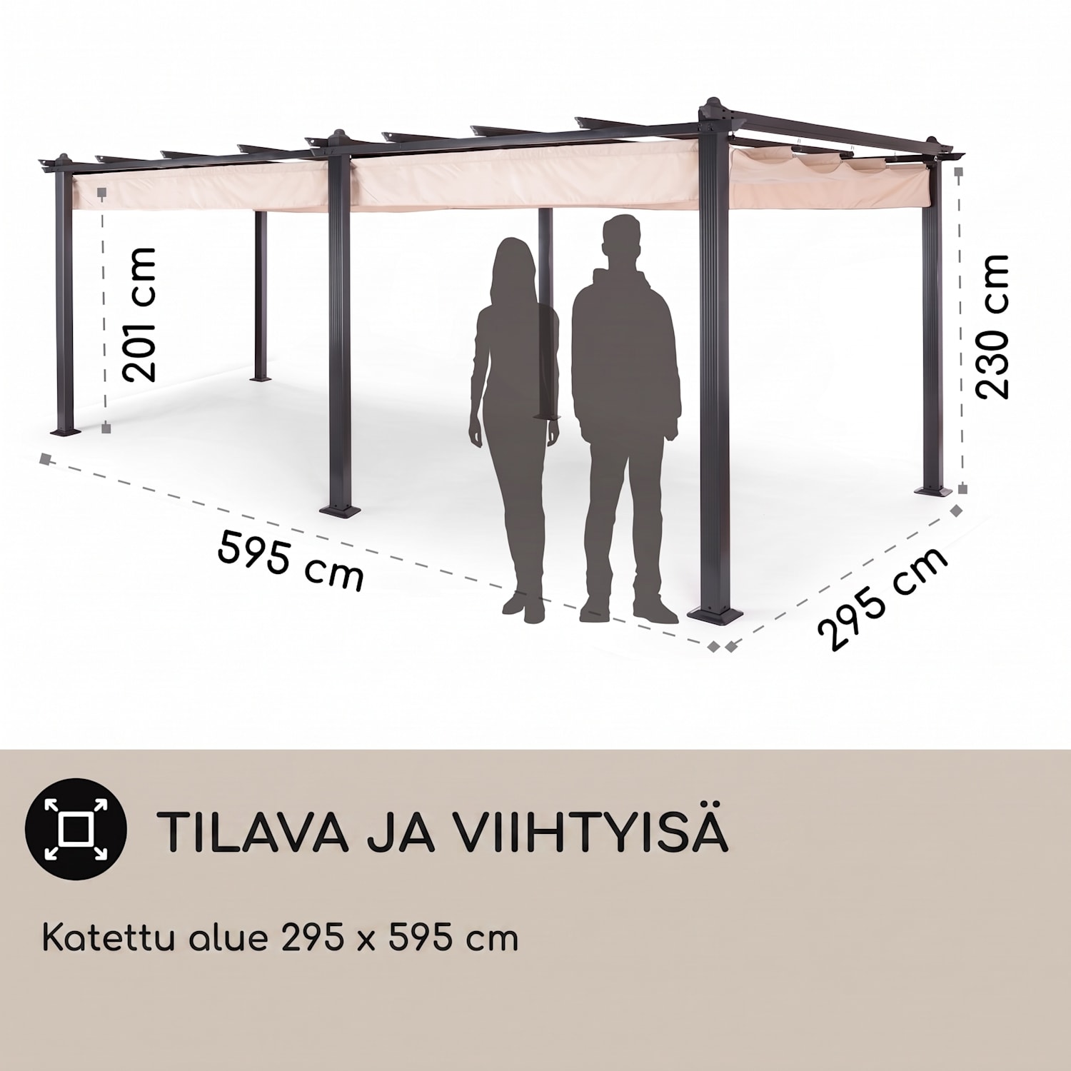 blumfeldt Pantheon pergola | 3 x 6 m | Säänkestävä | UV-suoja | Ympäri vuoden käyttö 3 x 6 m | Musta | Beige