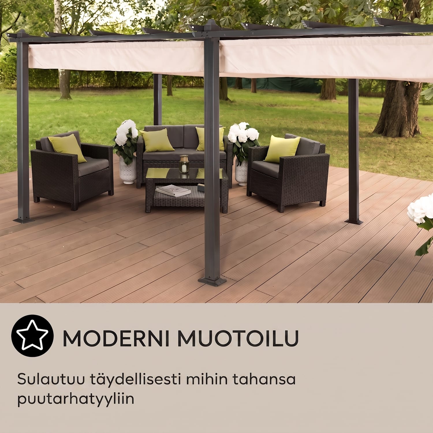blumfeldt Pantheon pergola | 3 x 6 m | Säänkestävä | UV-suoja | Ympäri vuoden käyttö 3 x 6 m | Musta | Beige