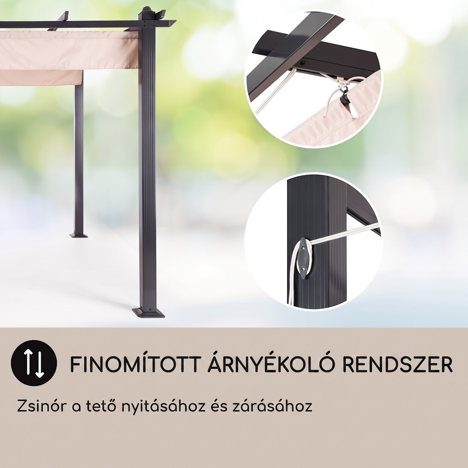 Pantheon, pergola, 3 x 6 m, alumínium, napellenző, poliészter, bézs 3 x 6 m | Fekete | Bézs
