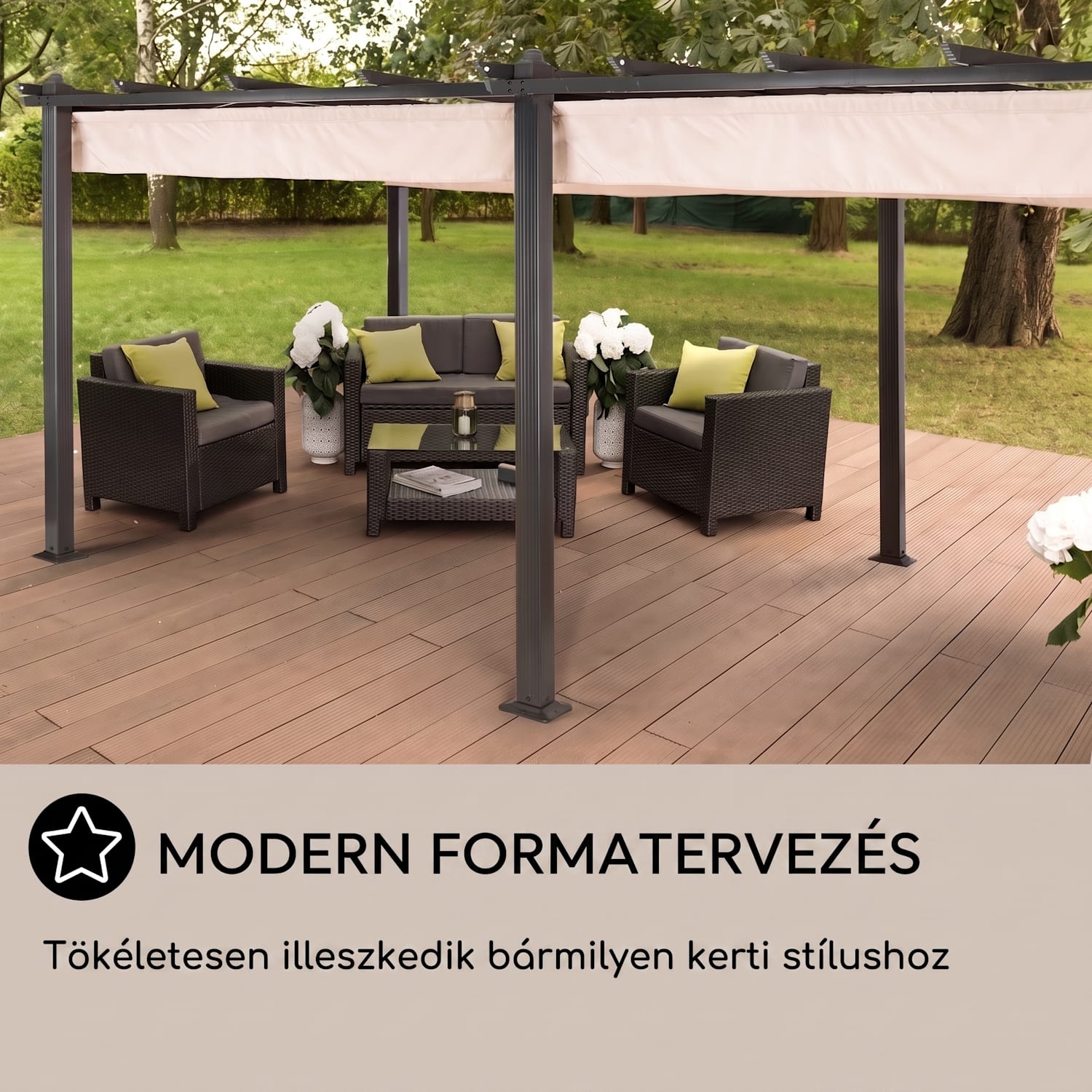 Pantheon, pergola, 3 x 6 m, alumínium, napellenző, poliészter, bézs 3 x 6 m | Fekete | Bézs
