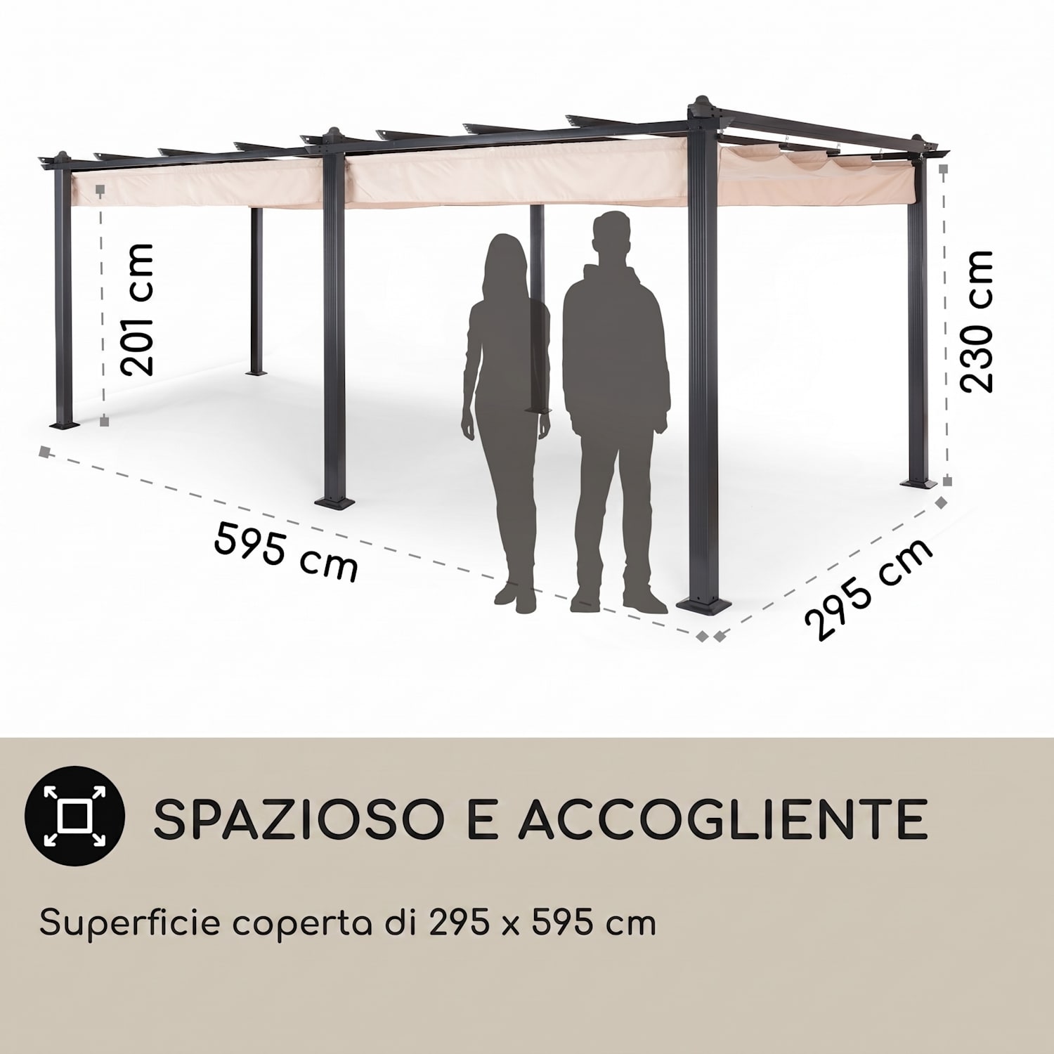Pantheon 3x6 Pergola Tettoia 3x6m Alluminio Tenda da Sole Poliestere beige 3 x 6 m | Nero | Beige