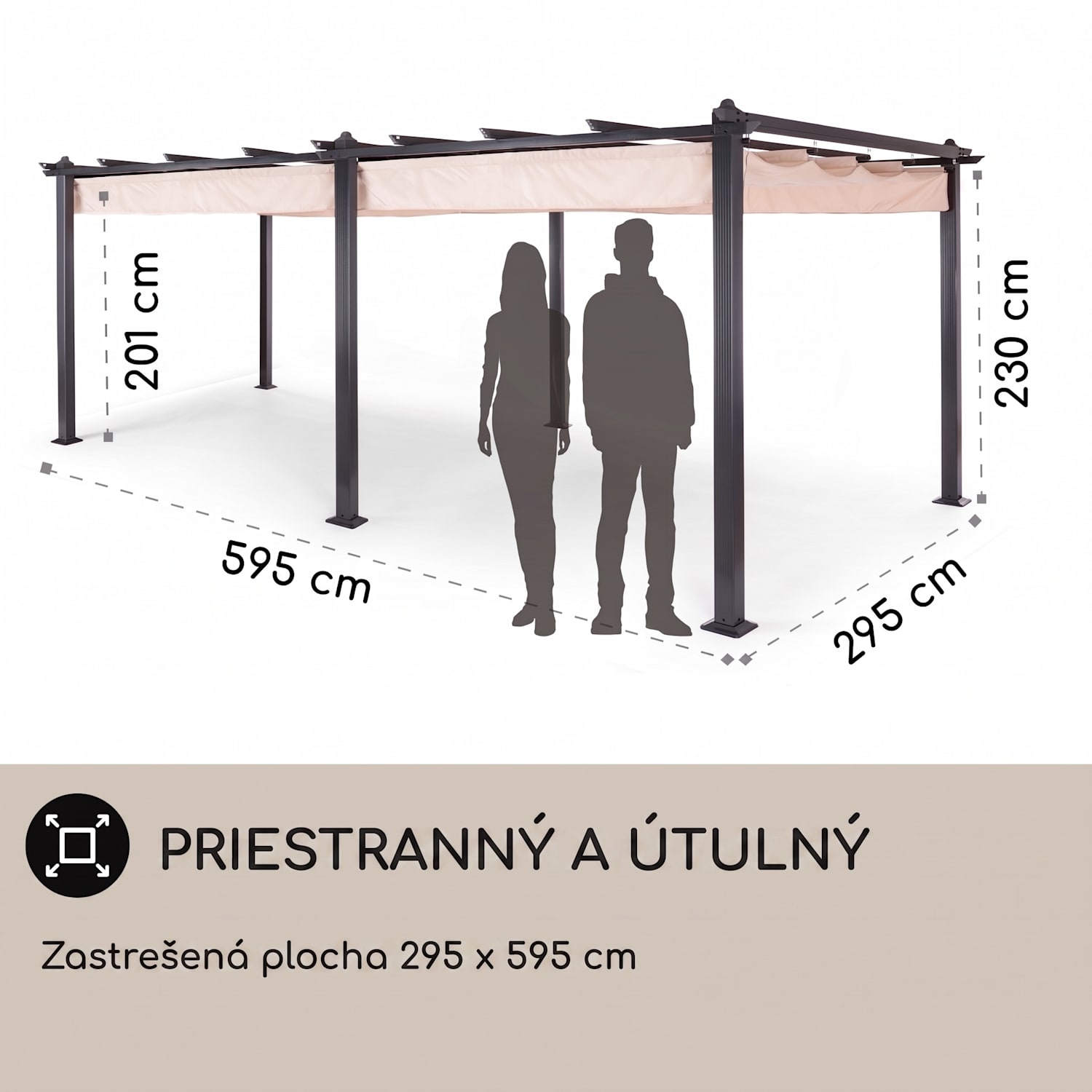 Pantheon, pergola, prístrešok, 3 x 6 m, hliník, strieška proti slnku, polyester, béžová 3 x 6 m | Čierna | Béžová