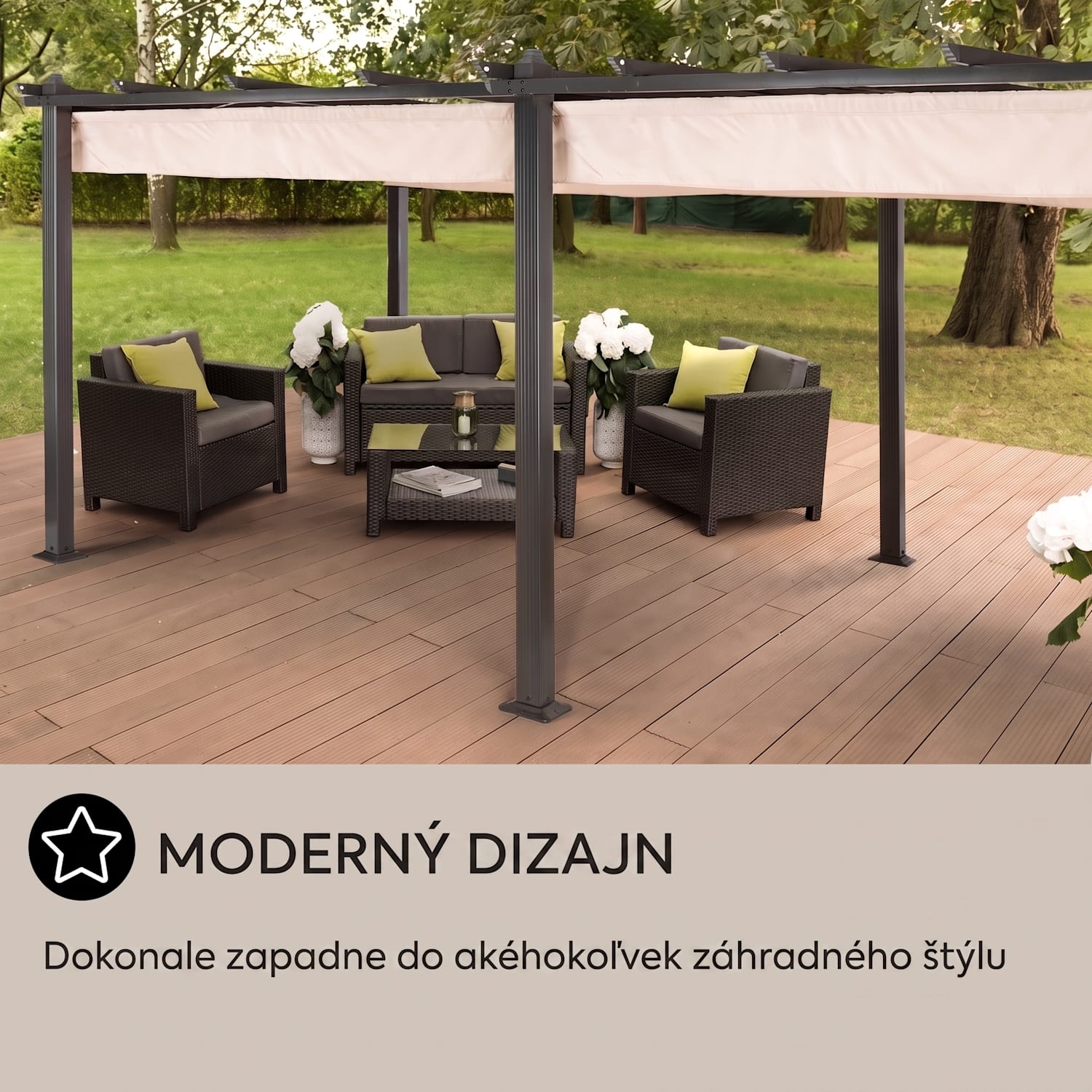 Pantheon, pergola, prístrešok, 3 x 6 m, hliník, strieška proti slnku, polyester, béžová 3 x 6 m | Čierna | Béžová