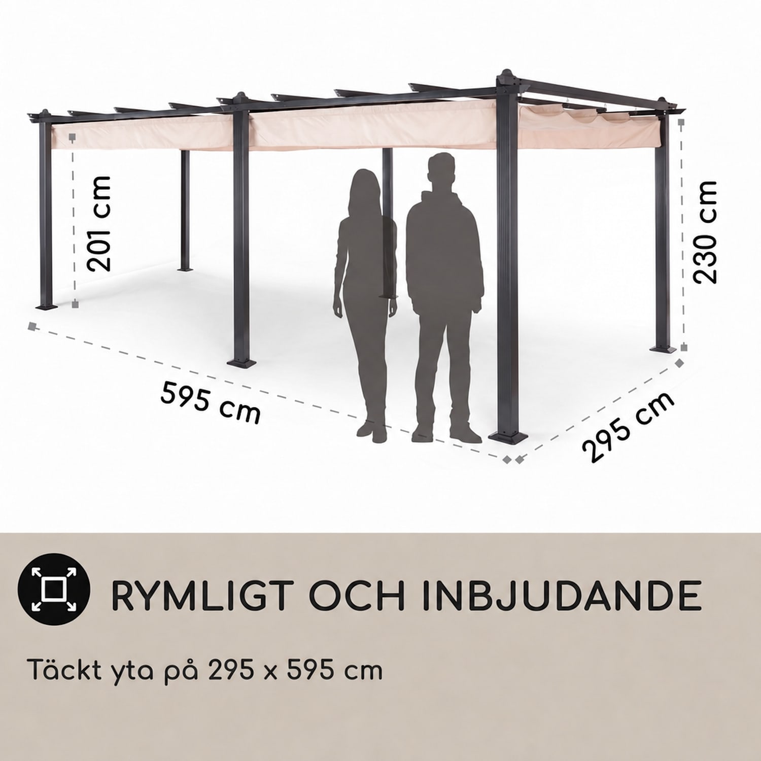 blumfeldt Pantheon Pergola | 3 x 6 m | Väderbeständig | UV-skydd | Kan användas året runt 3 x 6 m | Svart | Beige