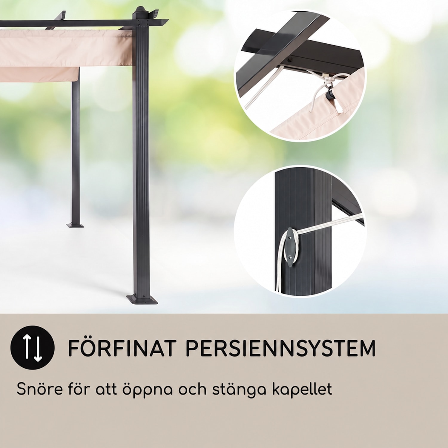 blumfeldt Pantheon Pergola | 3 x 6 m | Väderbeständig | UV-skydd | Kan användas året runt 3 x 6 m | Svart | Beige