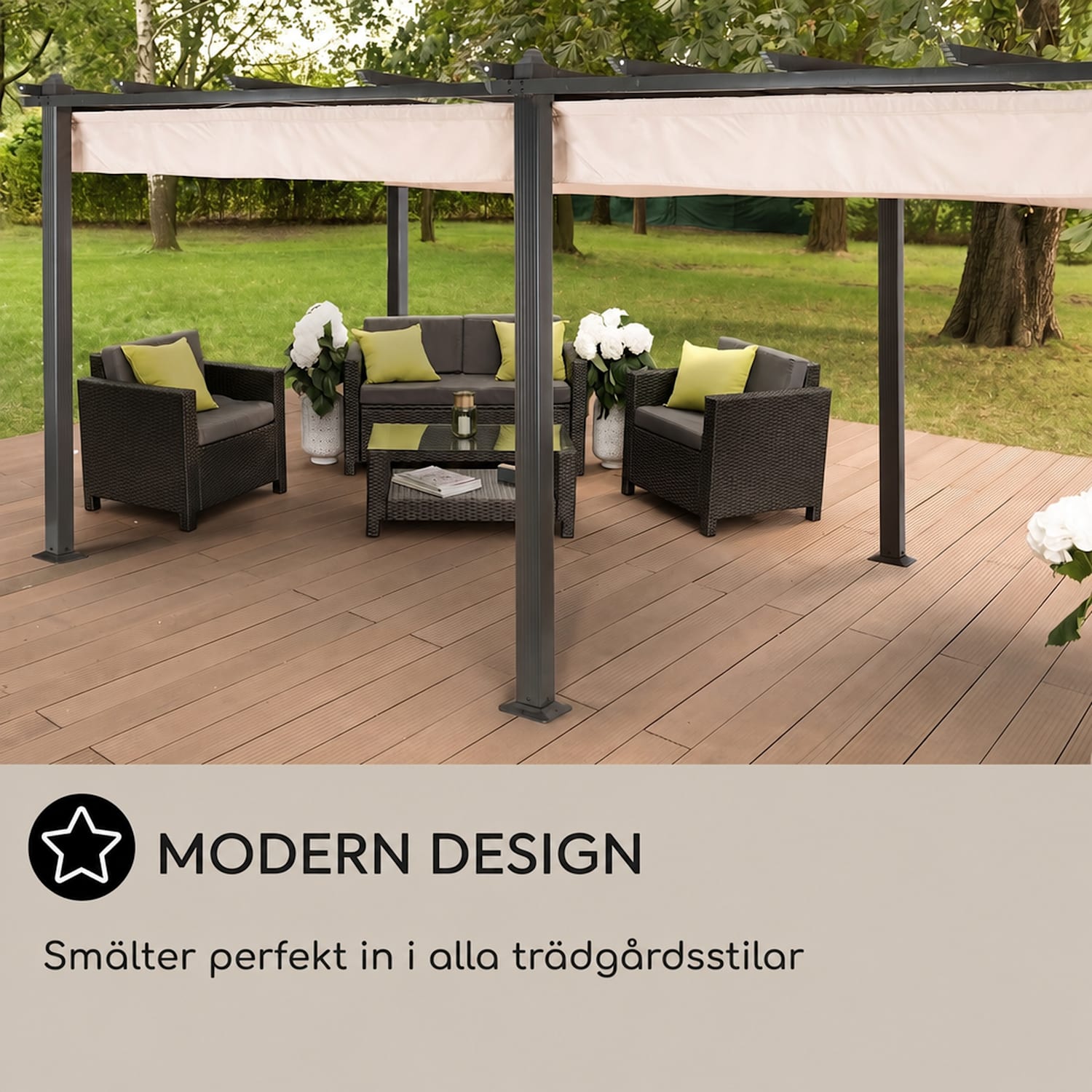 blumfeldt Pantheon Pergola | 3 x 6 m | Väderbeständig | UV-skydd | Kan användas året runt 3 x 6 m | Svart | Beige