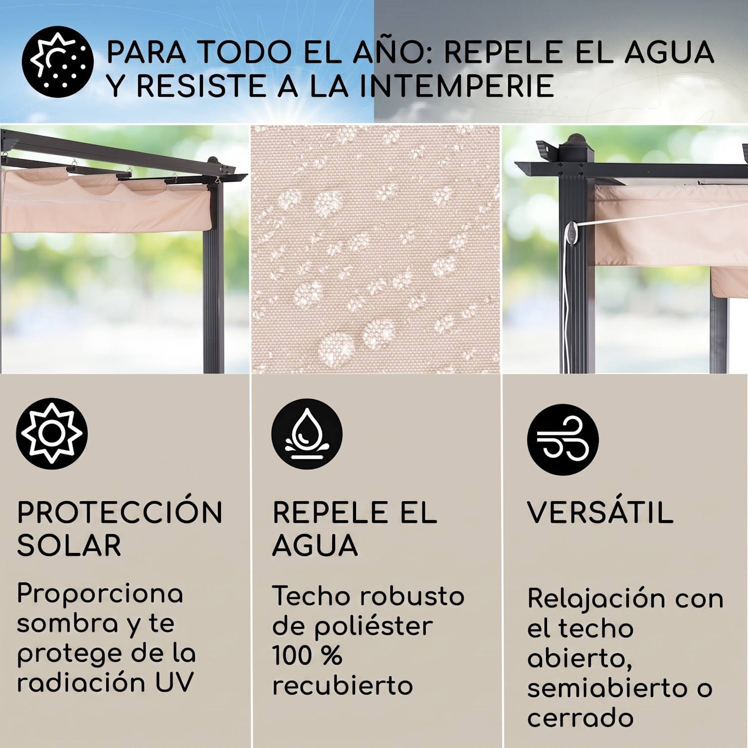 Pantheon Pérgola Colgadizo 3 x 4 m Aluminio Toldo Poliéster 3 x 4 m | Negro | Beige
