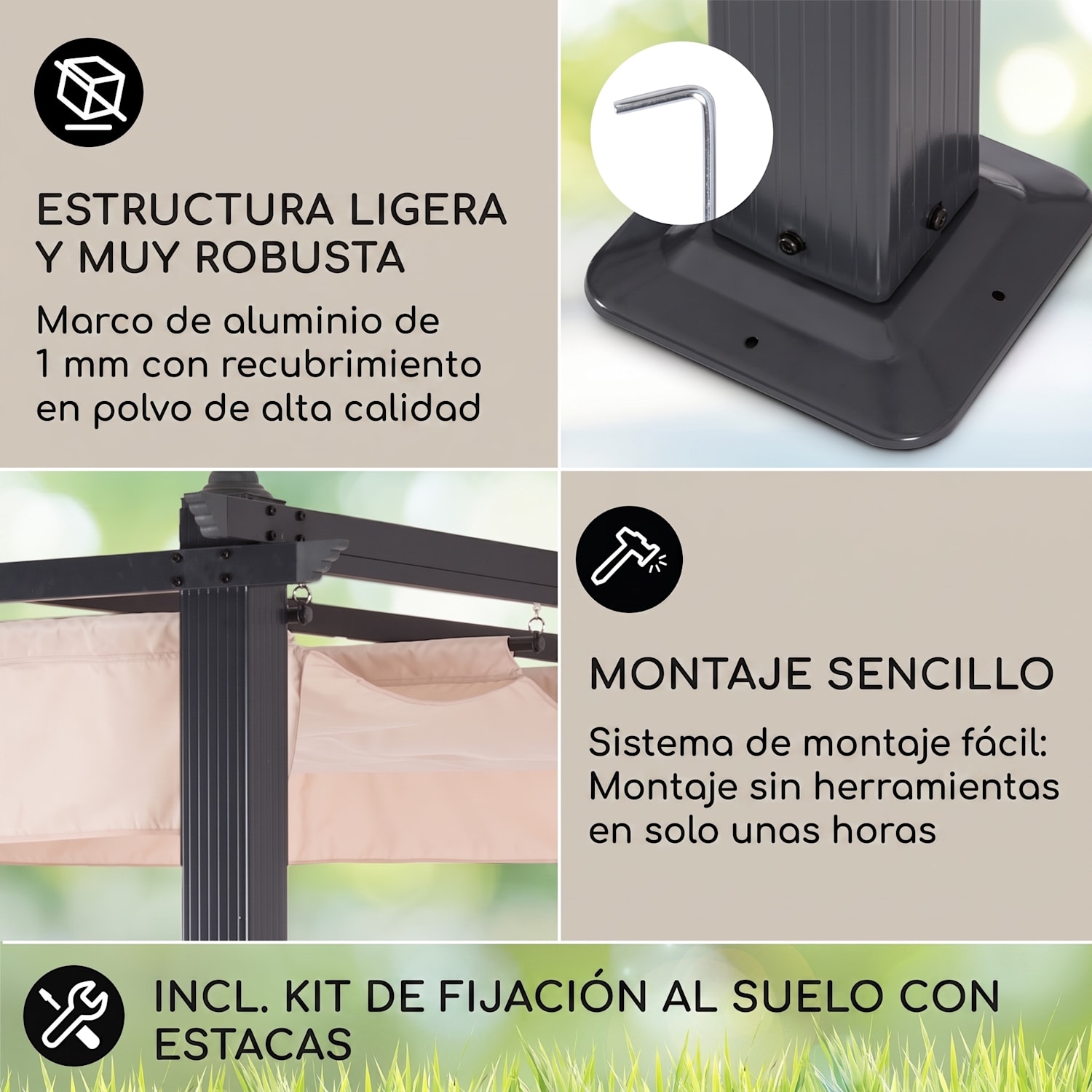 Pantheon Pérgola Colgadizo 3 x 4 m Aluminio Toldo Poliéster 3 x 4 m | Negro | Beige